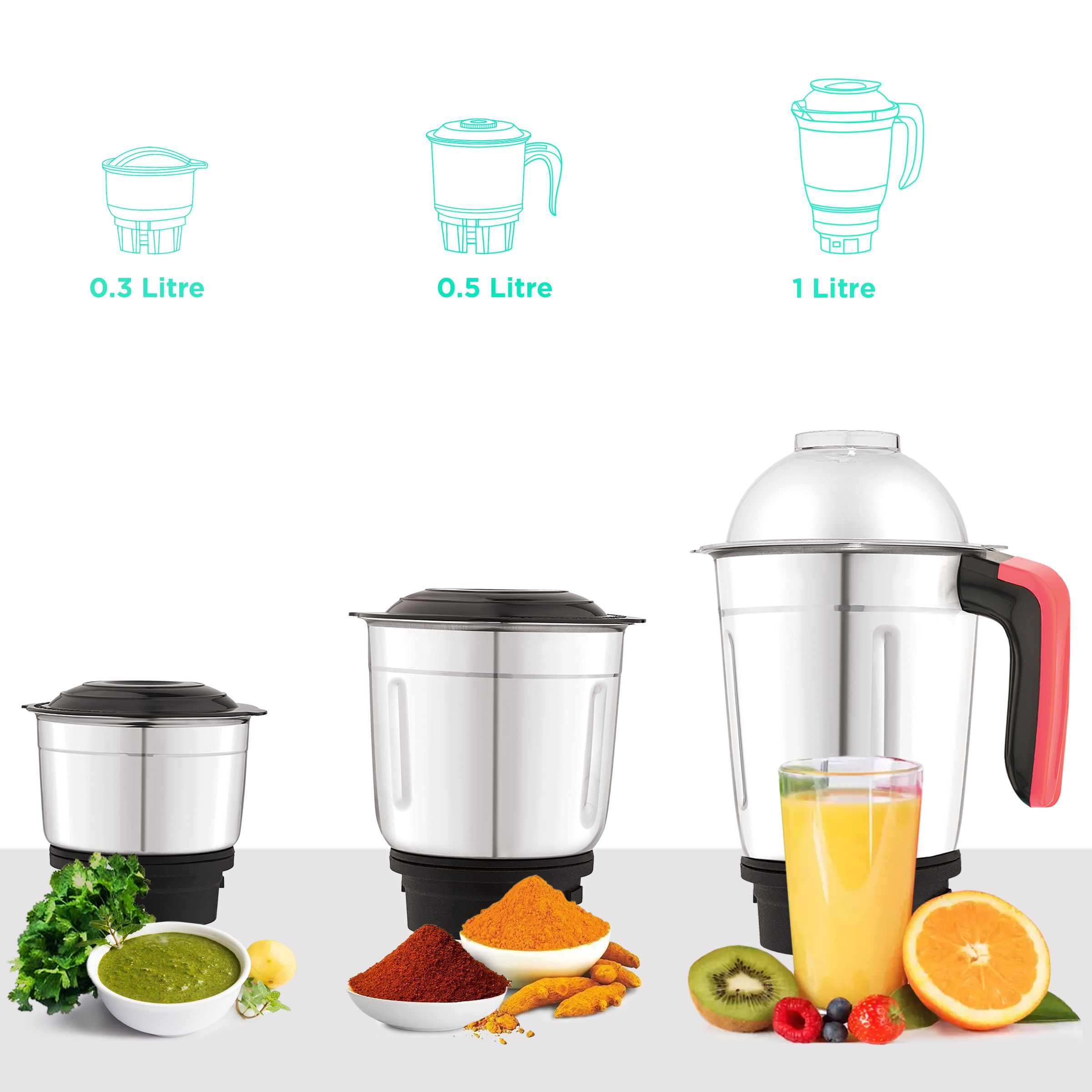 Croma 500 Watt 3 Jars Mixer Grinder (19000 RPM, Shock Proof Body, Red)_4