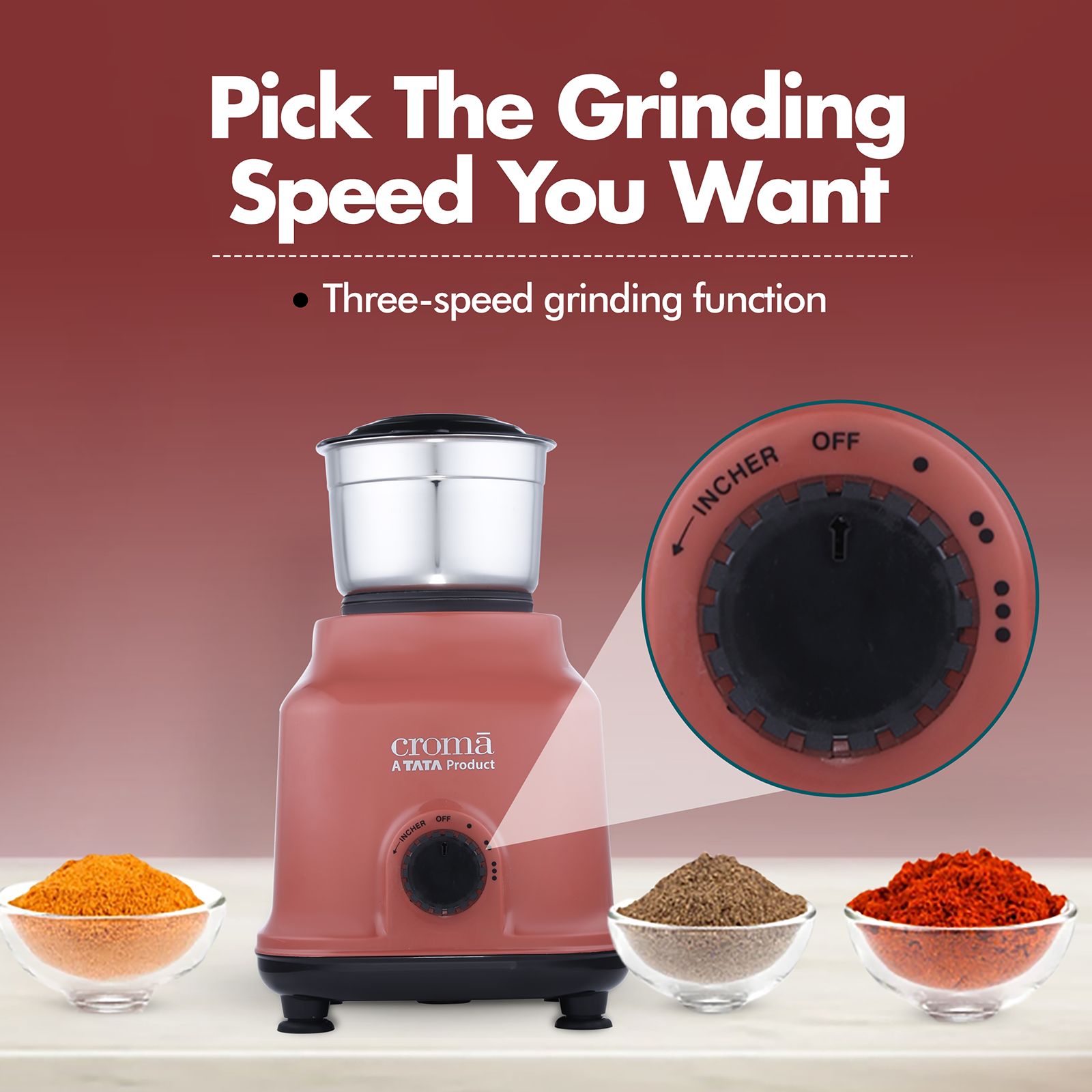 Croma 500 Watt 3 Jars Mixer Grinder (19000 RPM, Shock Proof Body, Red)_6
