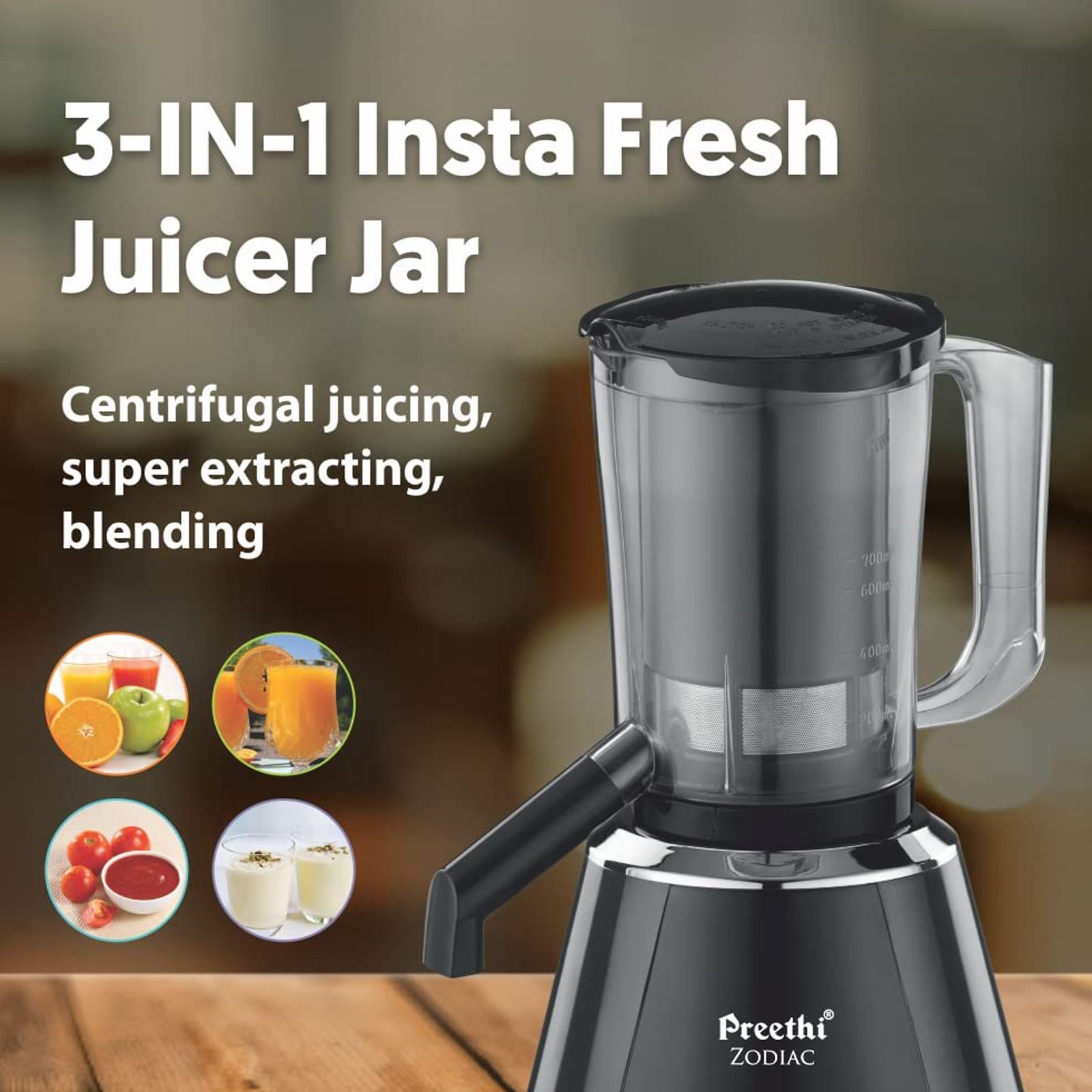 Preethi Zodiac Series 750 Watt 5 Jars Juicer Mixer Grinder (Motor Overload Protection, Black)_5