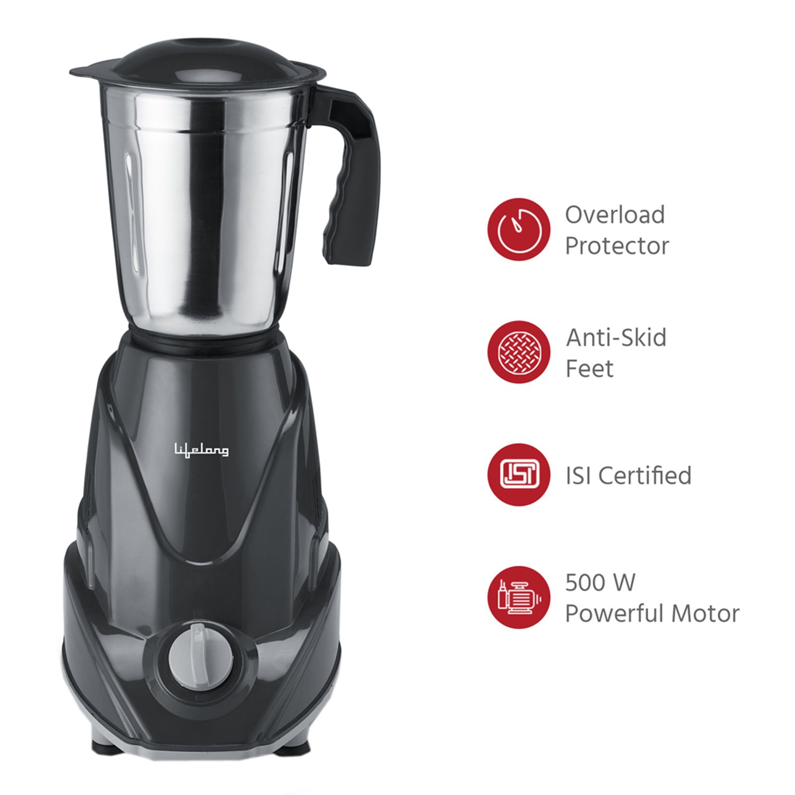 Lifelong Infinia 500 Watt 3 Jars Mixer Grinder (Overload Protection, Grey) Lifelong Infinia 500 Watt 3 Jars Mixer Grinder (Overload Protection, Grey)_9