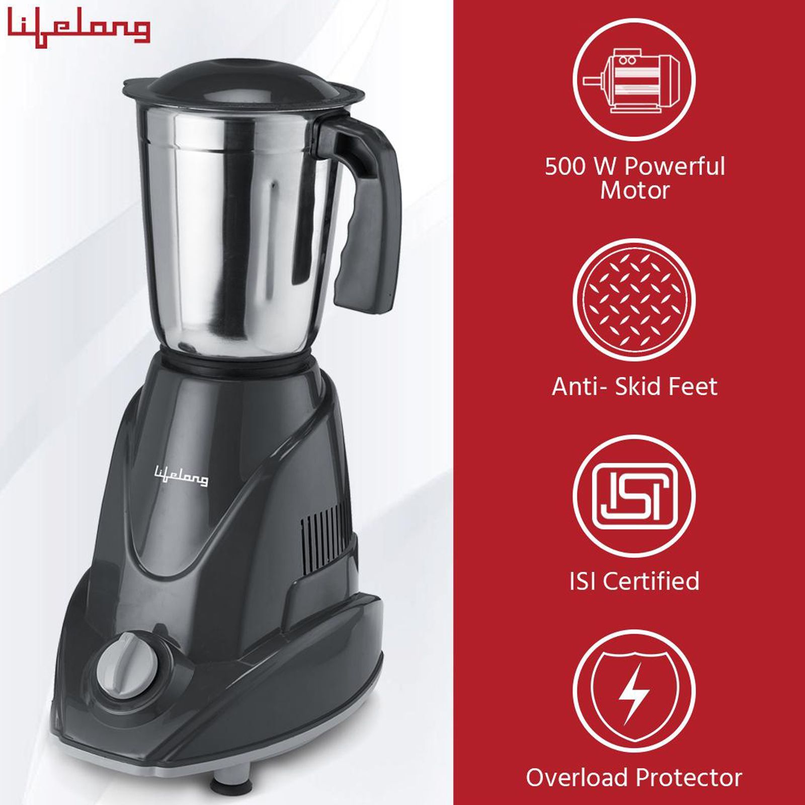 Lifelong Infinia 500 Watt 3 Jars Mixer Grinder (Overload Protection, Grey) Lifelong Infinia 500 Watt 3 Jars Mixer Grinder (Overload Protection, Grey)_11