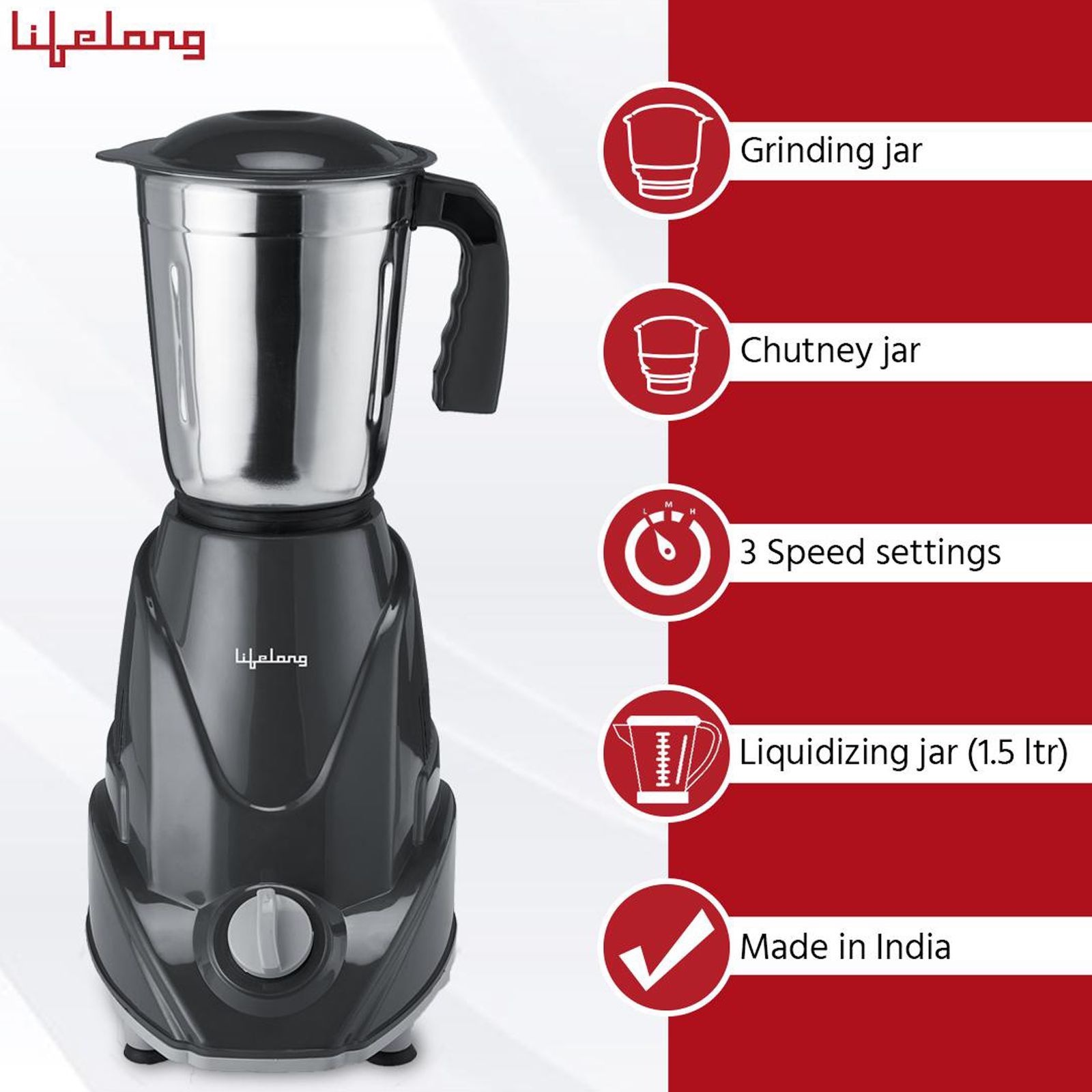 Lifelong Infinia 500 Watt 3 Jars Mixer Grinder (Overload Protection, Grey) Lifelong Infinia 500 Watt 3 Jars Mixer Grinder (Overload Protection, Grey)_12