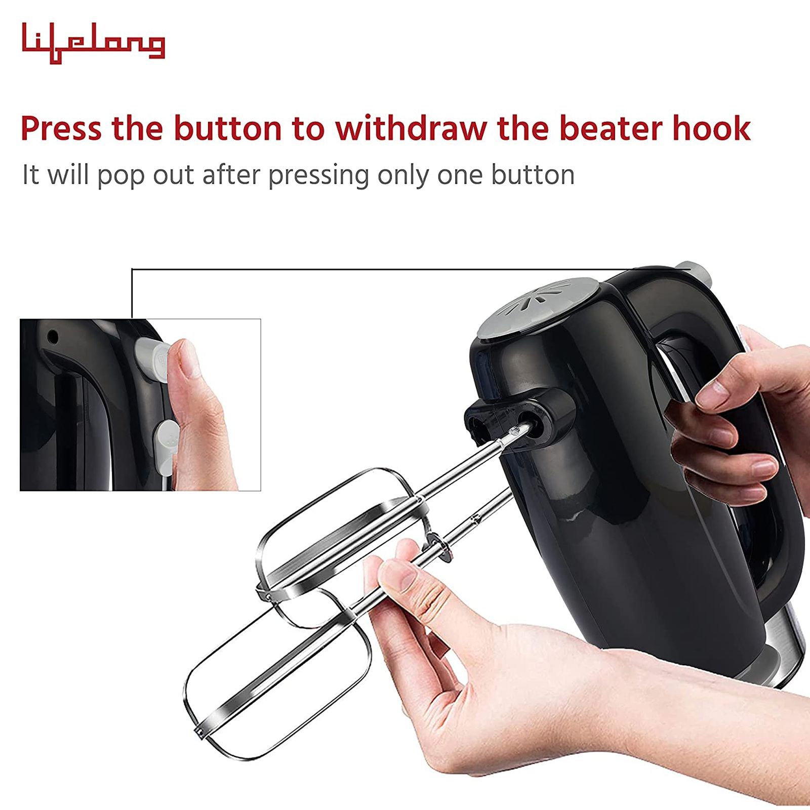 Lifelong Regalia Plus 300 Watt 5 Speed Hand Mixer with 4 Attachments (Overheating Protection, Black)_6