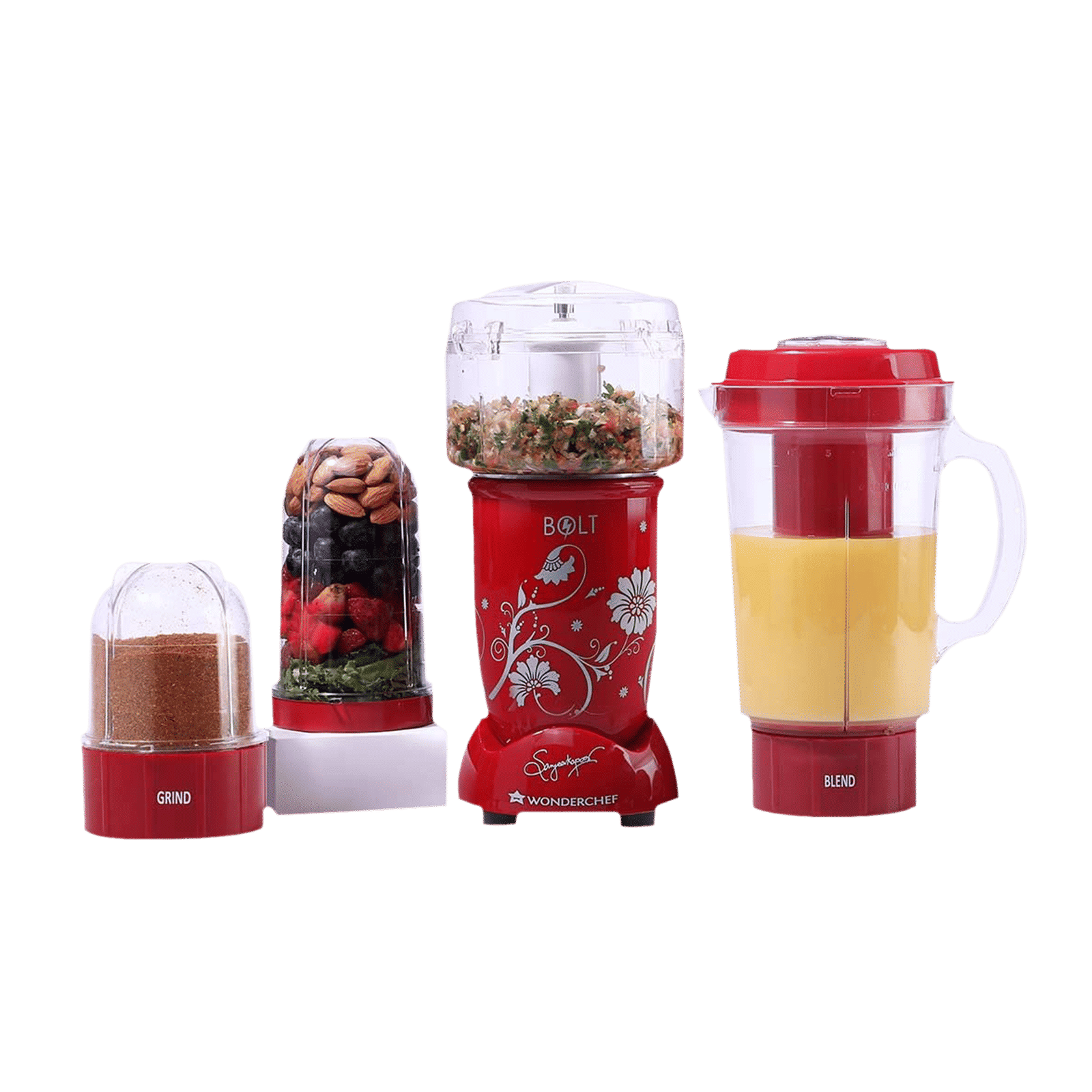 WONDERCHEF Nutri-Blend BOLT 600 Watt 4 Jars Mixer Grinder Blender (22000 RPM, Specialised Functions, Red)_1