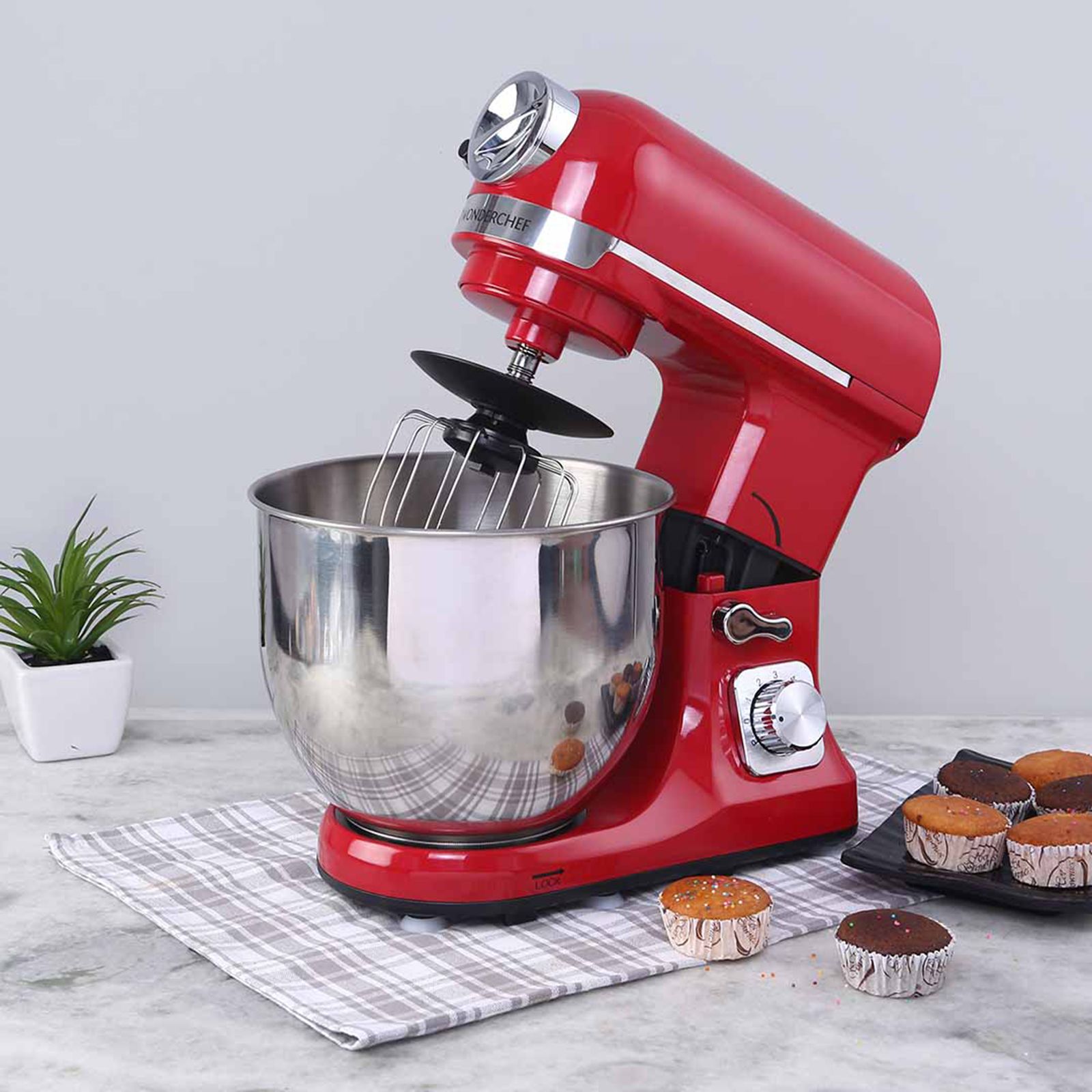 WONDERCHEF Crimson Edge Die-cast Metal 1000 Watts Stand Mixer (3 Attachments, 63153697, Red)_11