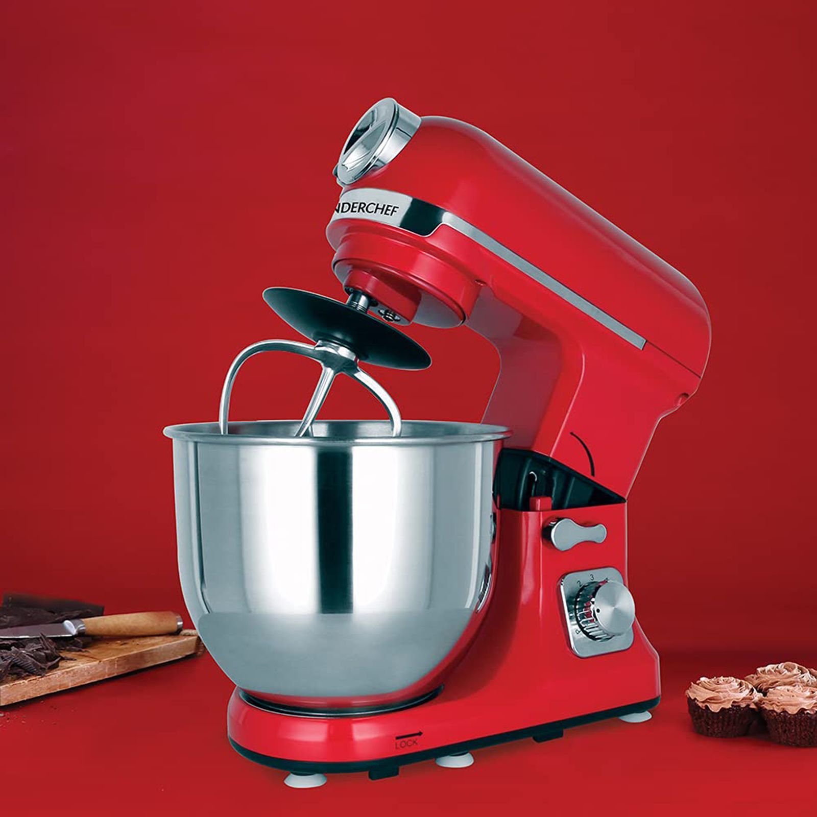 WONDERCHEF Crimson Edge Die-cast Metal 1000 Watts Stand Mixer (3 Attachments, 63153697, Red)_15
