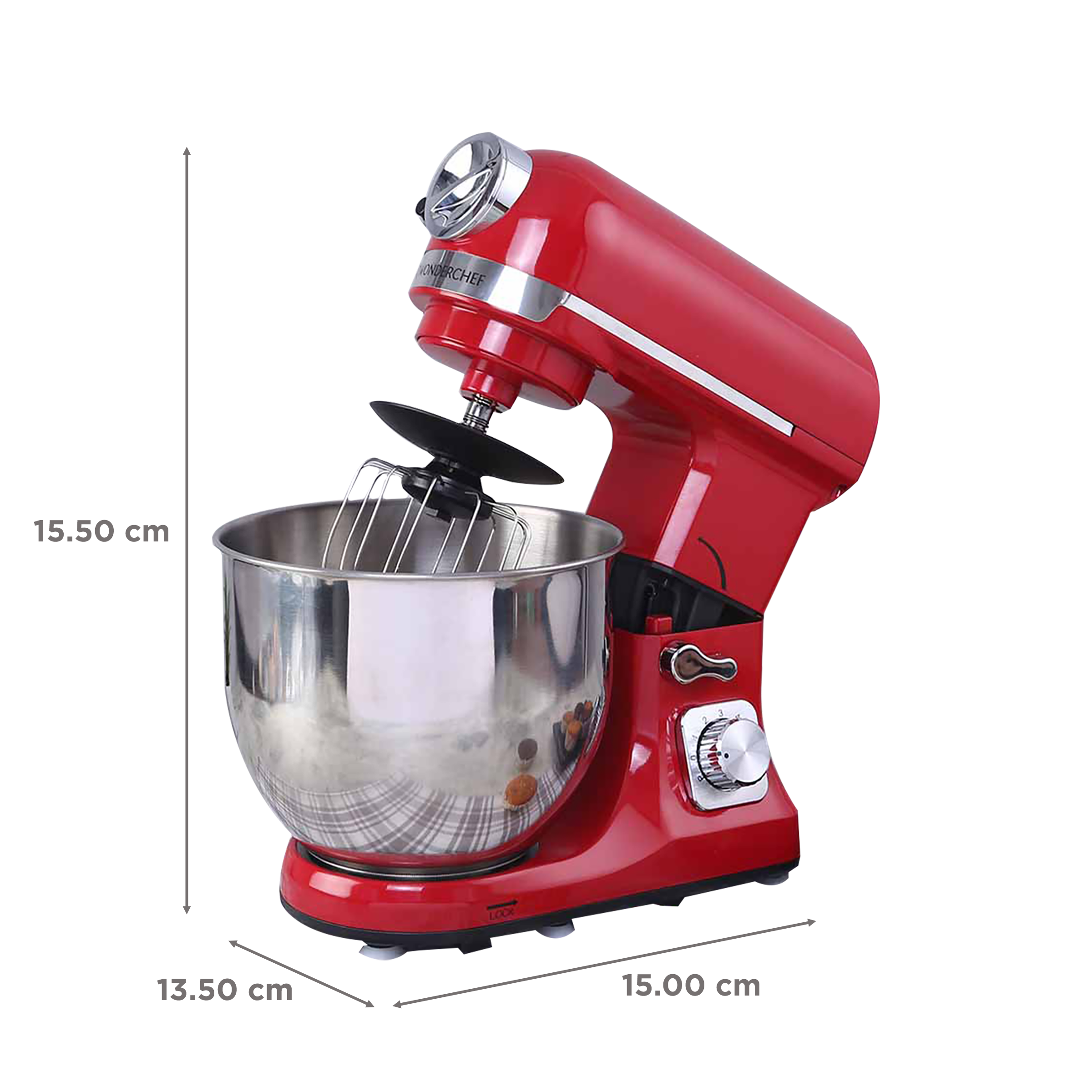 WONDERCHEF Crimson Edge Die-cast Metal 1000 Watts Stand Mixer (3 Attachments, 63153697, Red)_3