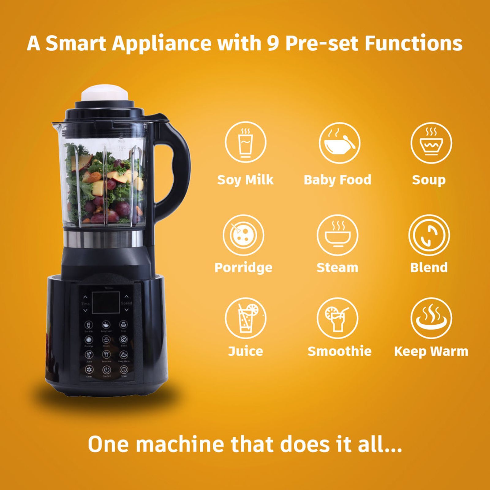 WONDERCHEF Nutri Cook 1250 Watt 1 Jar Heater Blender (24000 RPM, 9 Pre-set Functions, Black) WONDERCHEF Nutri Cook 1250 Watt 1 Jar Heater Blender (24000 RPM, 9 Pre-set Functions, Black)_7