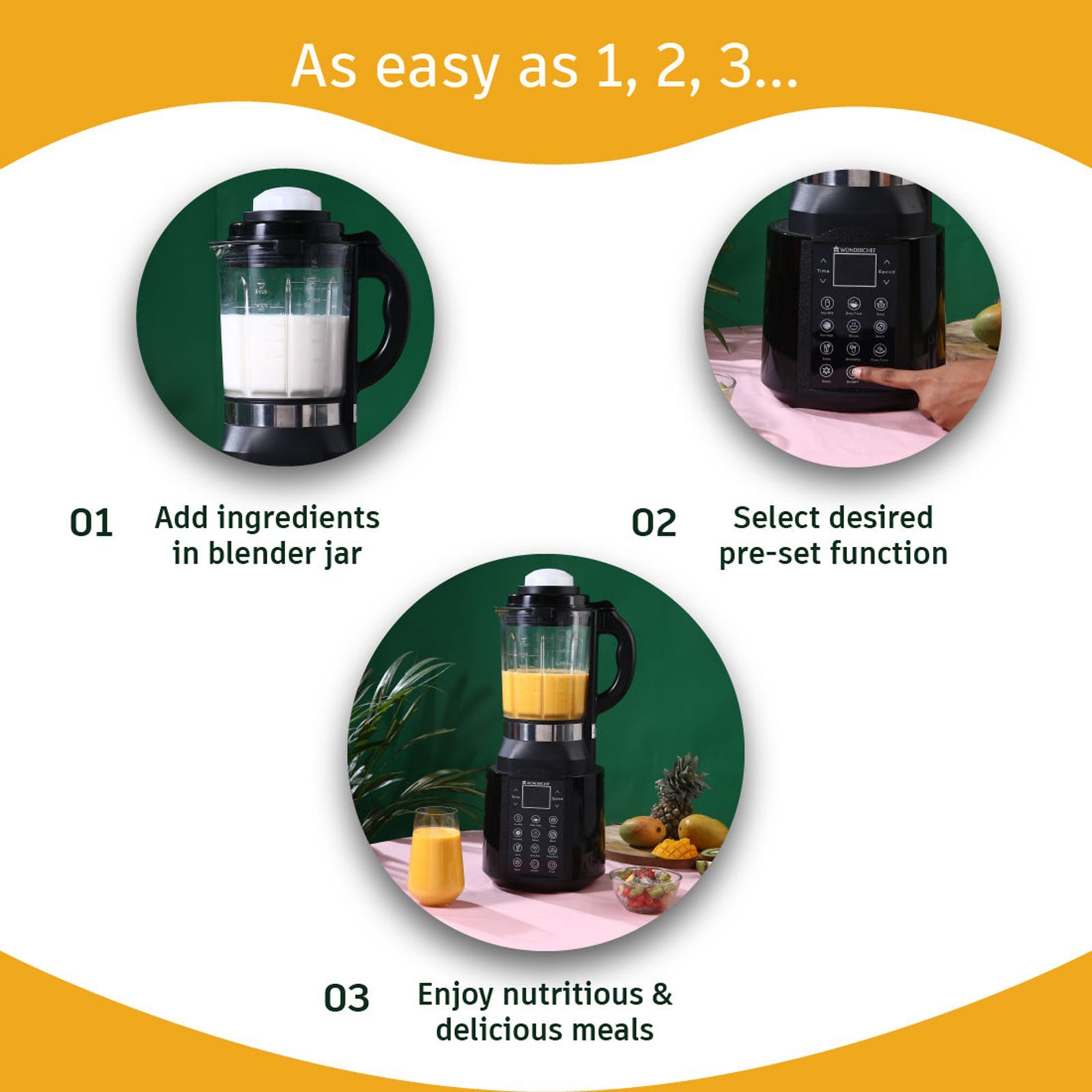 WONDERCHEF Nutri Cook 1250 Watt 1 Jar Heater Blender (24000 RPM, 9 Pre-set Functions, Black) WONDERCHEF Nutri Cook 1250 Watt 1 Jar Heater Blender (24000 RPM, 9 Pre-set Functions, Black)_8