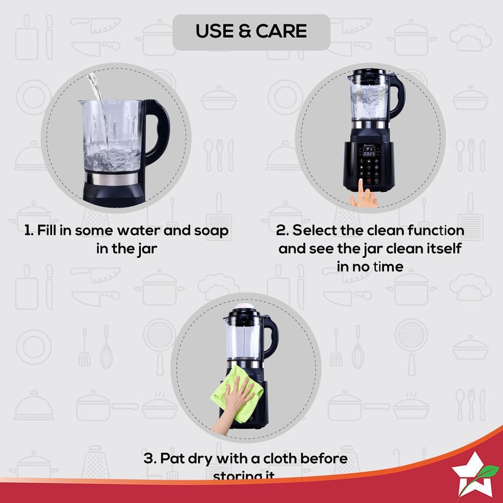 WONDERCHEF Nutri Cook 1250 Watt 1 Jar Heater Blender (24000 RPM, 9 Pre-set Functions, Black) WONDERCHEF Nutri Cook 1250 Watt 1 Jar Heater Blender (24000 RPM, 9 Pre-set Functions, Black)_12