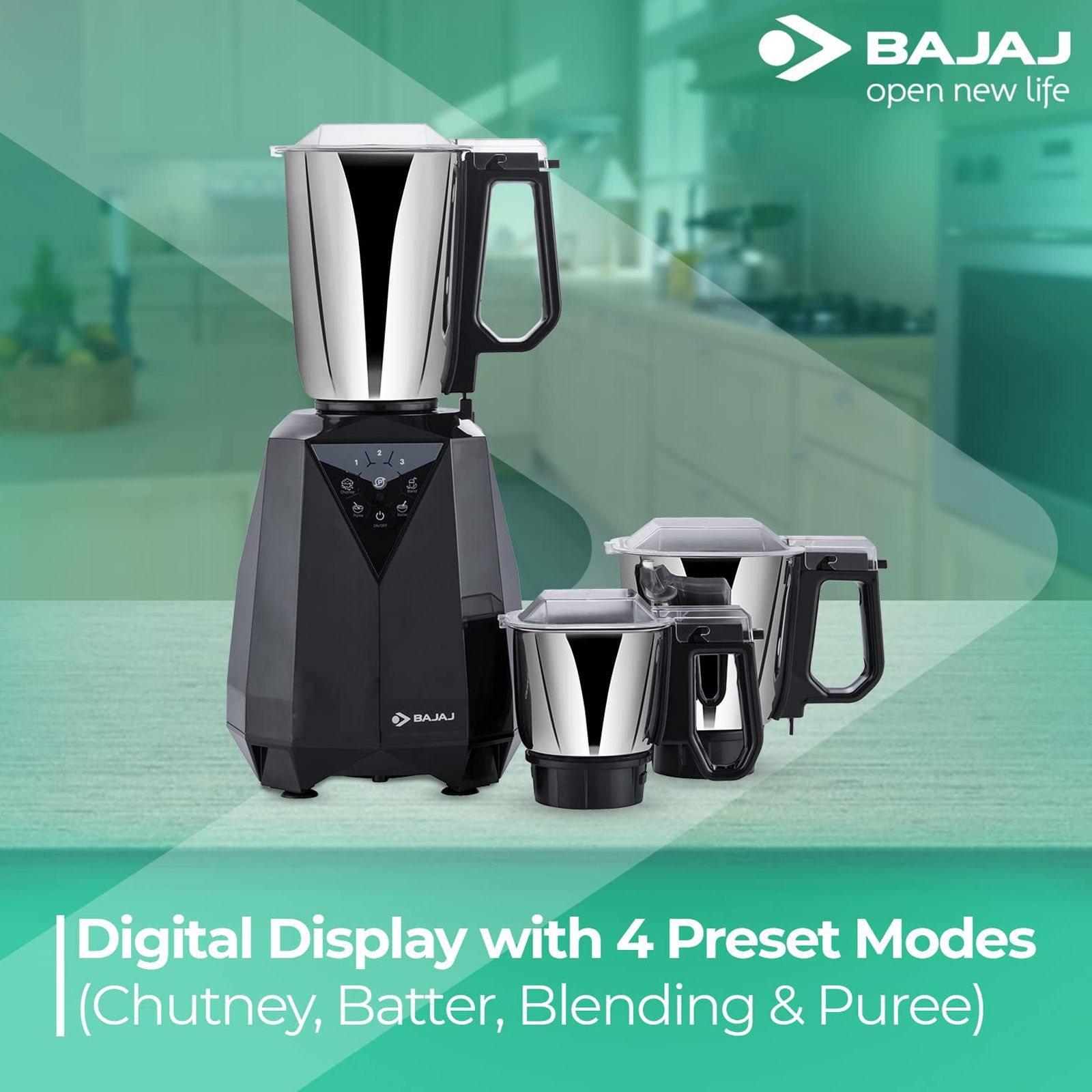 BAJAJ Juvel Digi 800 Watt 3 Jars Mixer Grinder (Pulse Function, Dark Grey)_7