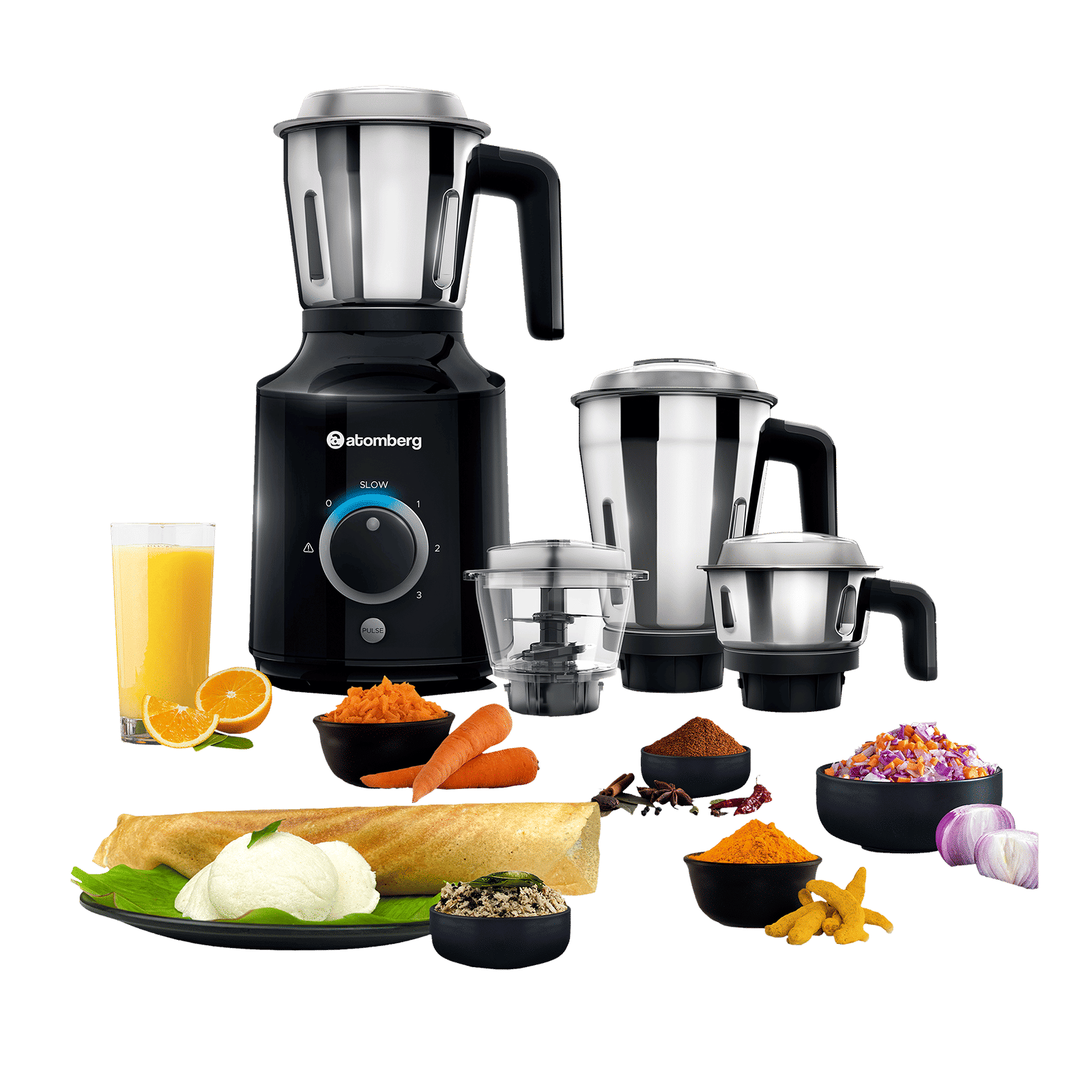 atomberg MG 1 485 Watt 4 Jars Mixer Grinder (18000 RPM, 4 Speed Control, Black)_1