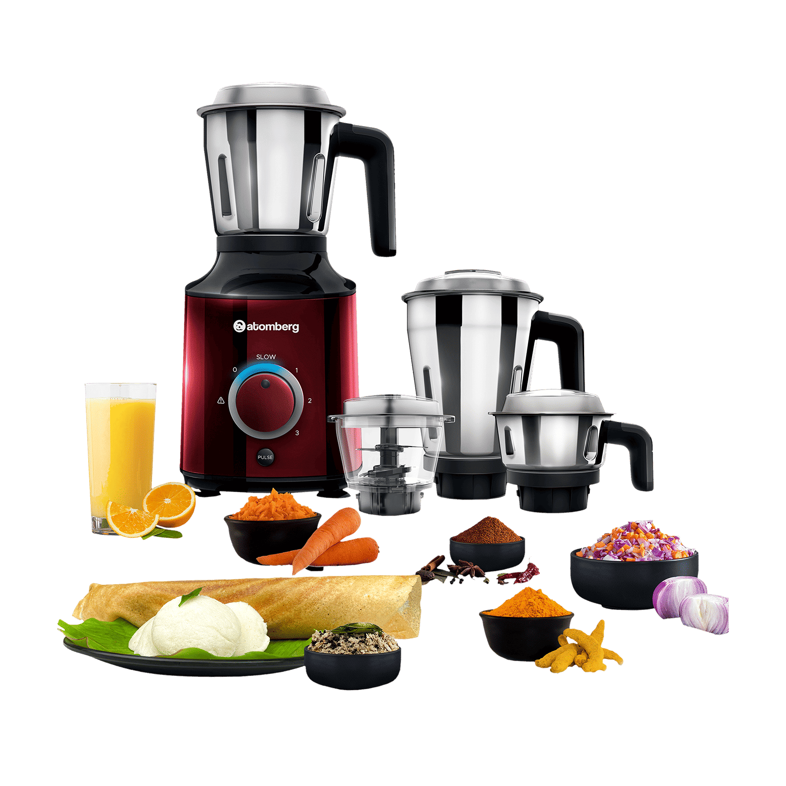 atomberg MG 1 485 Watt 4 Jars Mixer Grinder (18000 RPM, 4 Speed Control, Red Wine)_1