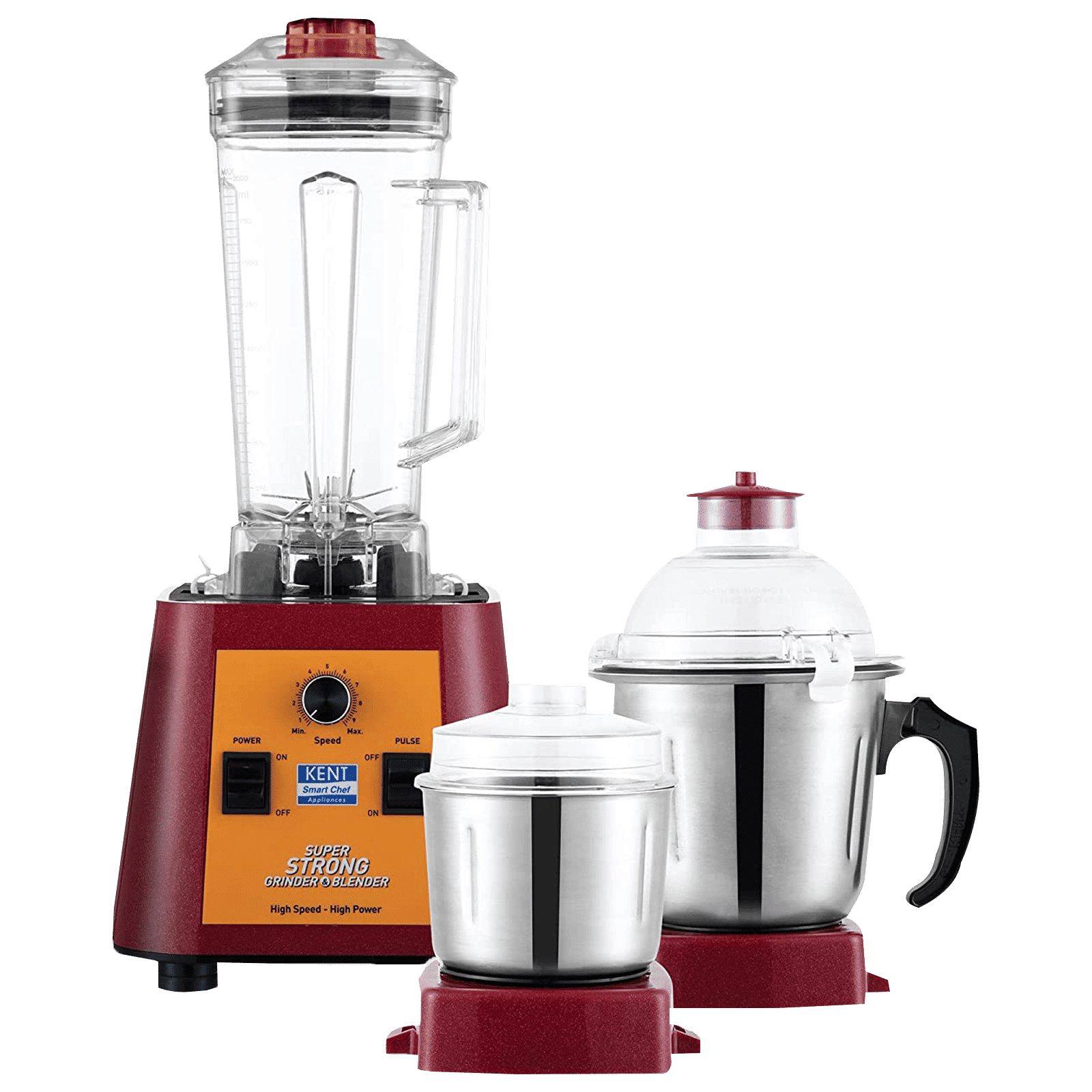 KENT Super Strong 1200 Watt 3 Jars Mixer Grinder Blender (30000 RPM, High Speed Operation, Red)_1