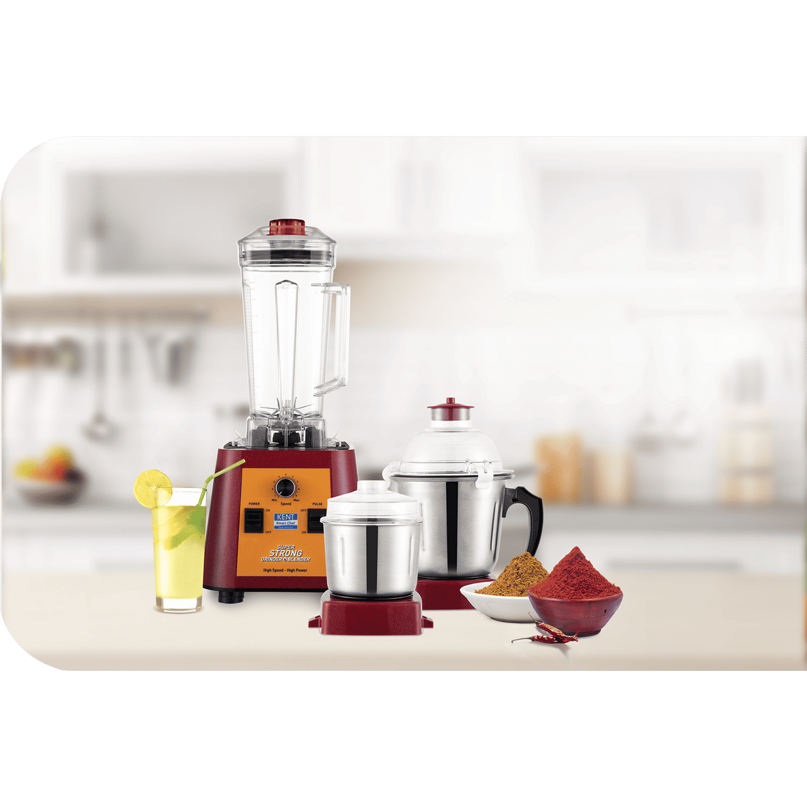 KENT Super Strong 1200 Watt 3 Jars Mixer Grinder Blender (30000 RPM, High Speed Operation, Red)_7