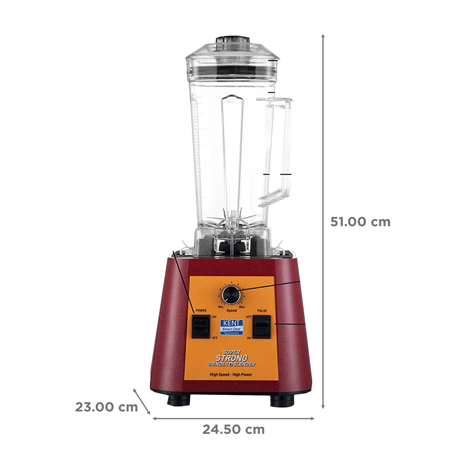 KENT Super Strong 1200 Watt 3 Jars Mixer Grinder Blender (30000 RPM, High Speed Operation, Red)_3