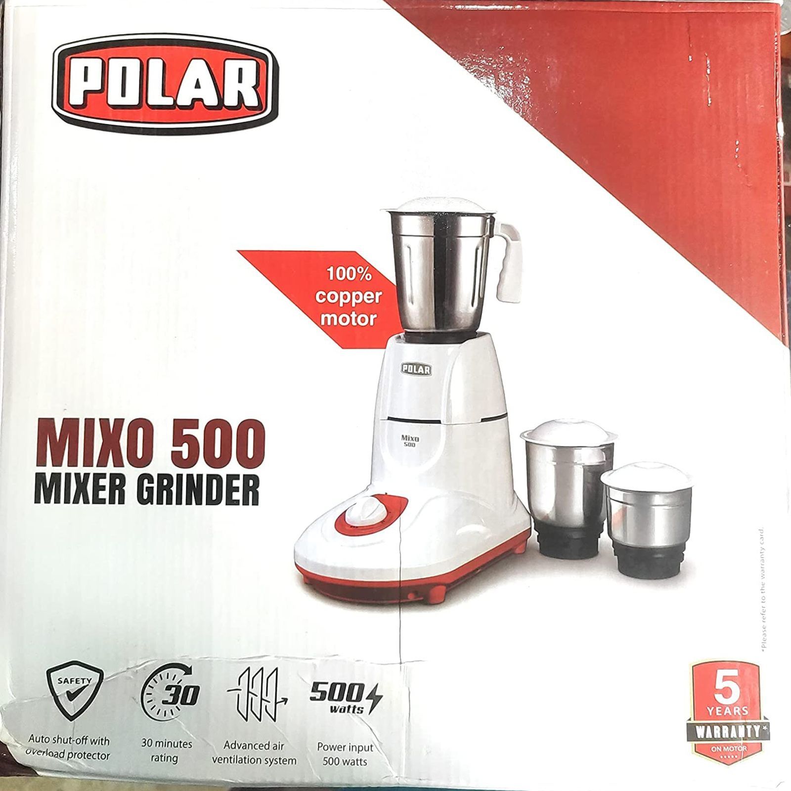 POLAR MIXO 500 Watt 3 Jars Mixer Grinder (Shock Proof Body, White)_8
