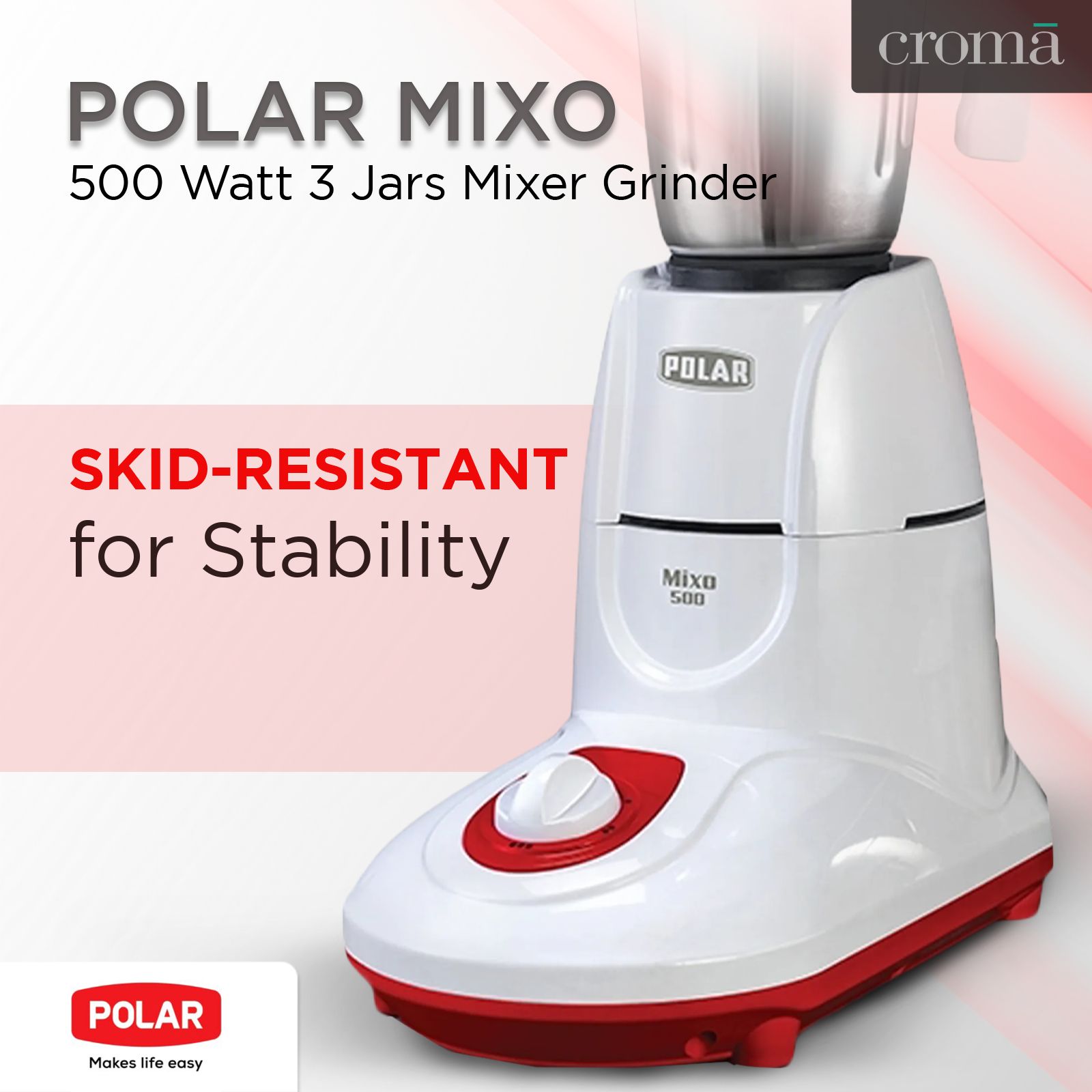 POLAR MIXO 500 Watt 3 Jars Mixer Grinder (Shock Proof Body, White)_11