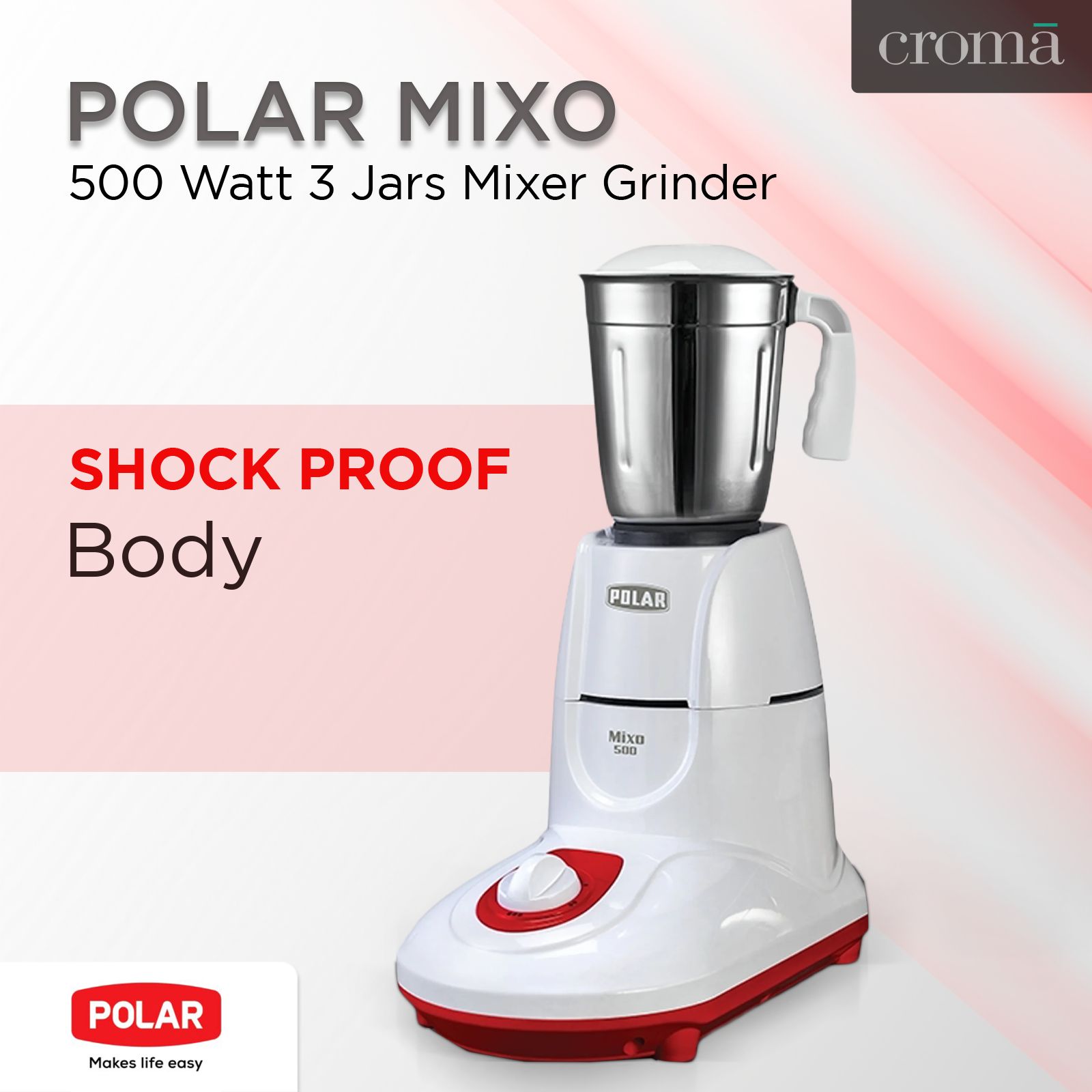 POLAR MIXO 500 Watt 3 Jars Mixer Grinder (Shock Proof Body, White)_12
