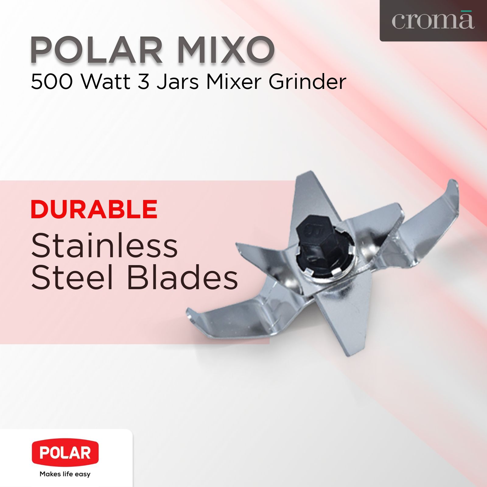 POLAR MIXO 500 Watt 3 Jars Mixer Grinder (Shock Proof Body, White)_13