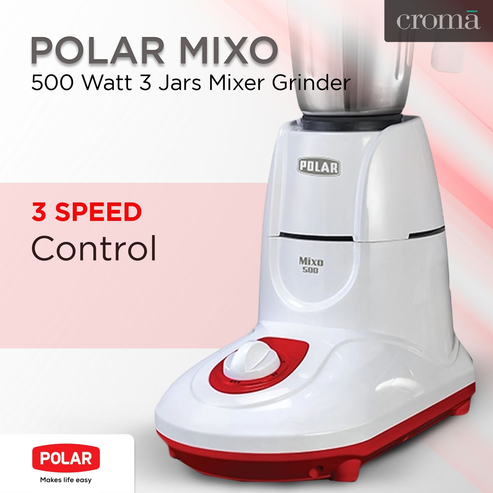POLAR MIXO 500 Watt 3 Jars Mixer Grinder (Shock Proof Body, White)_14