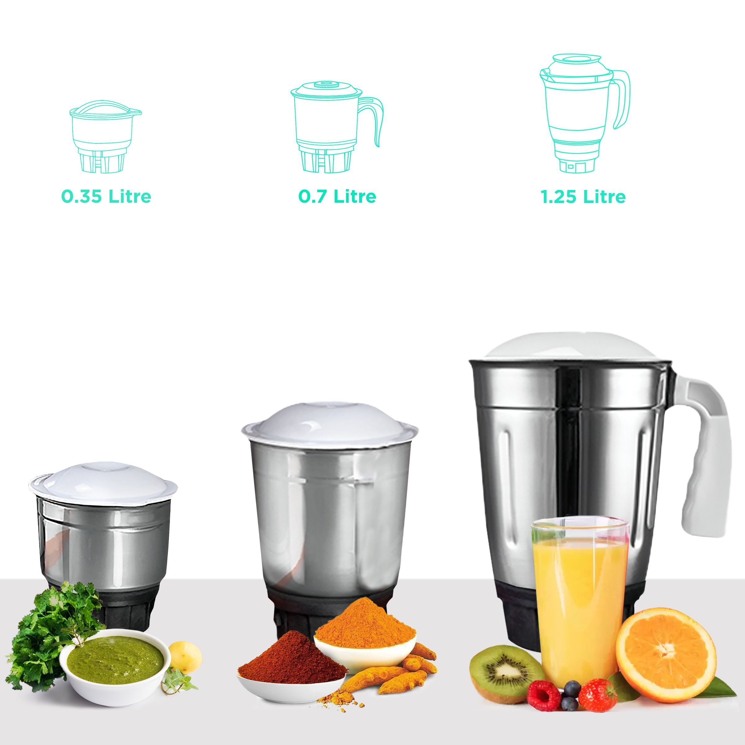 POLAR MIXO 500 Watt 3 Jars Mixer Grinder (Shock Proof Body, White)_4