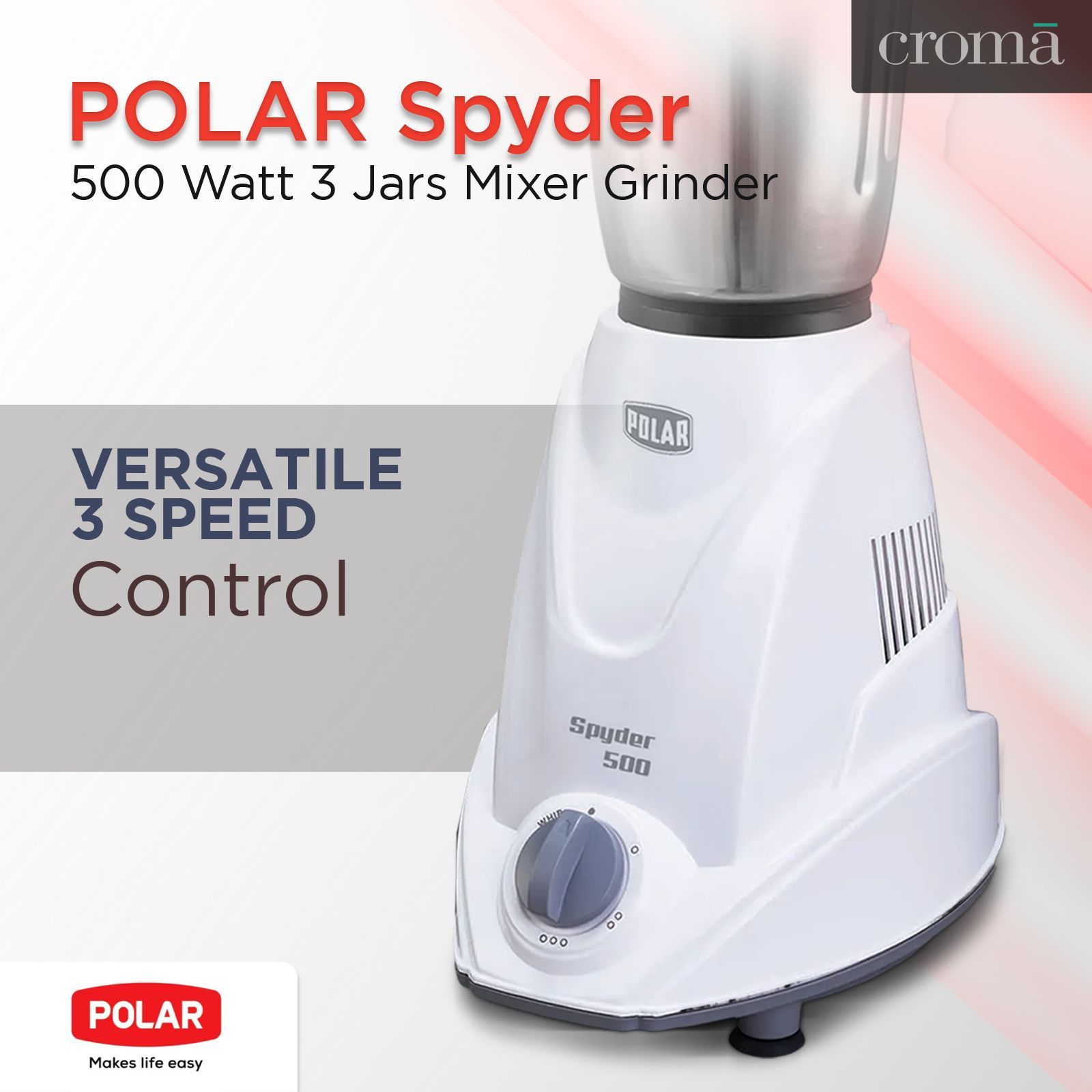 POLAR Spyder 500 Watt 3 Jars Mixer Grinder (Auto Shut Off Protection, White) POLAR Spyder 500 Watt 3 Jars Mixer Grinder (Auto Shut Off Protection, White)_6