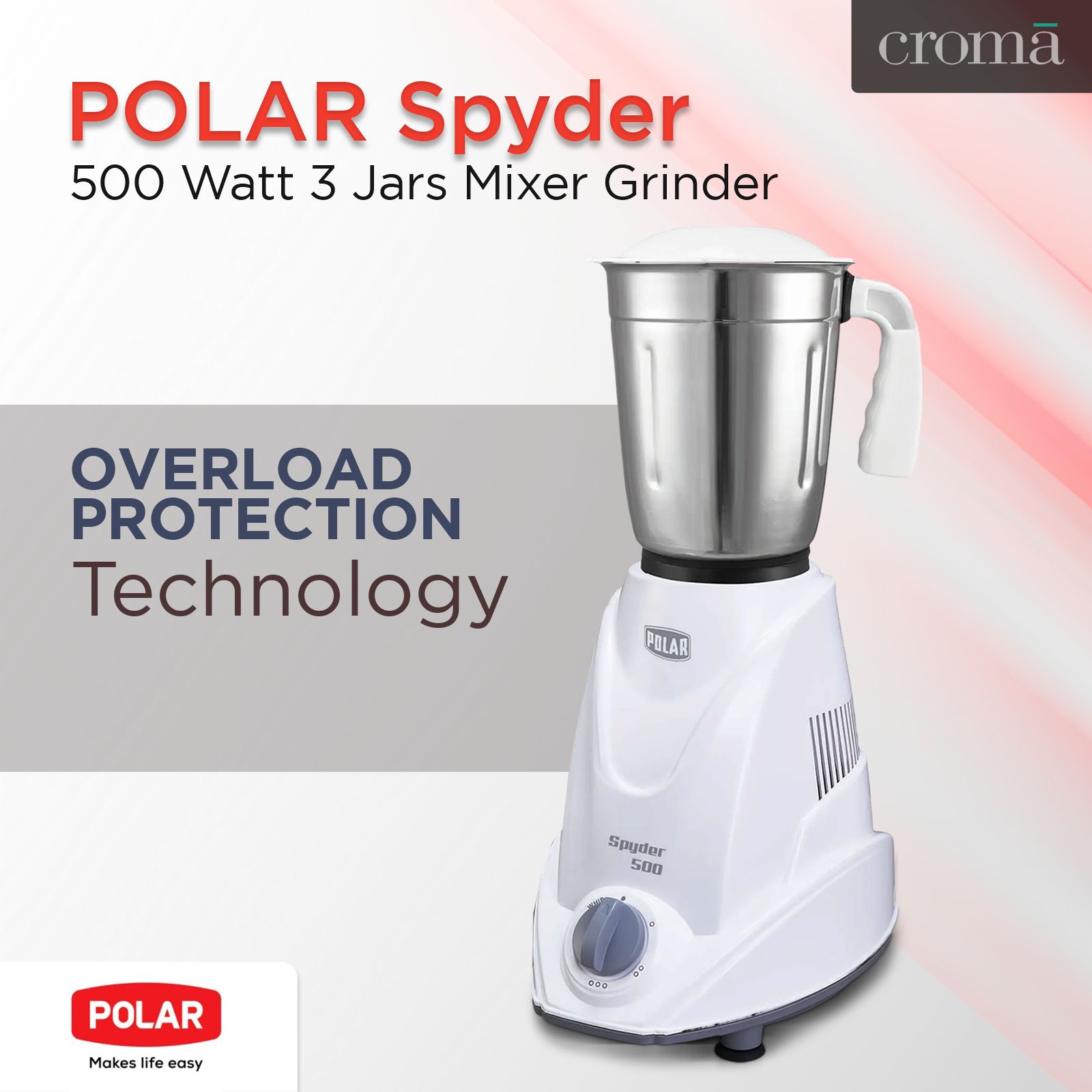 POLAR Spyder 500 Watt 3 Jars Mixer Grinder (Auto Shut Off Protection, White) POLAR Spyder 500 Watt 3 Jars Mixer Grinder (Auto Shut Off Protection, White)_5