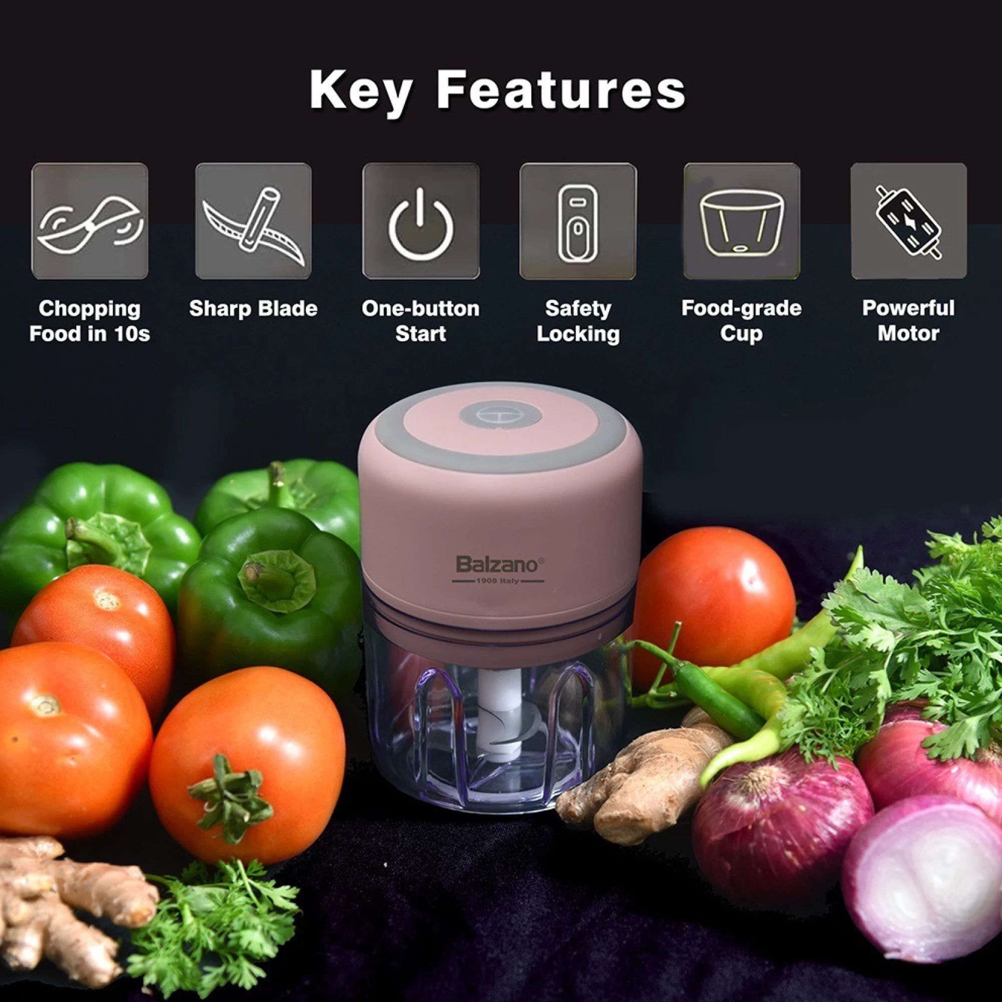 Balzano ChefMaster 30 Watt Vegetable Chopper with 3 Blades (Pink)_5