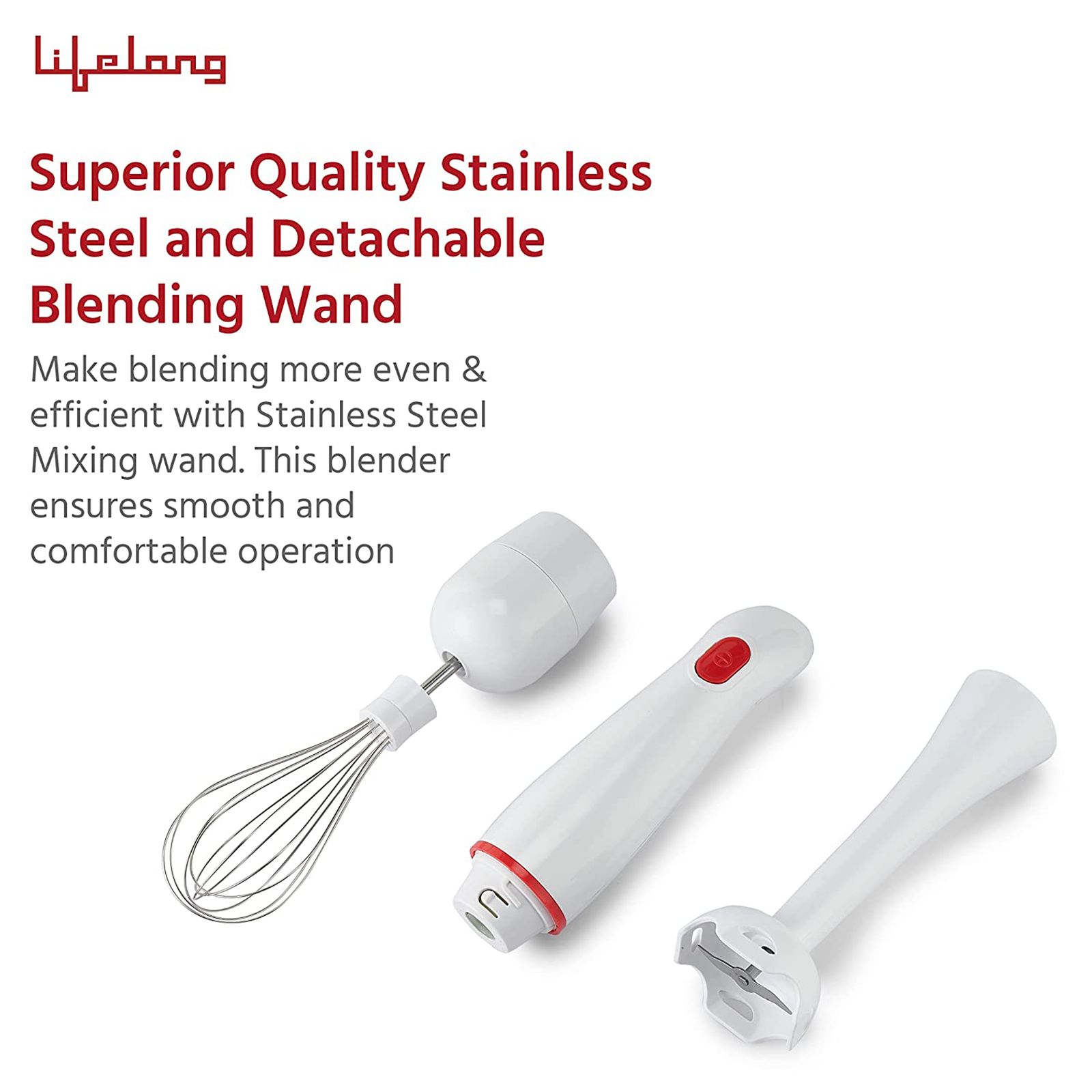 Lifelong Regalia Plus 300 Watt Hand Blender with 2 Attachments (Detachable Shaft, White)_8