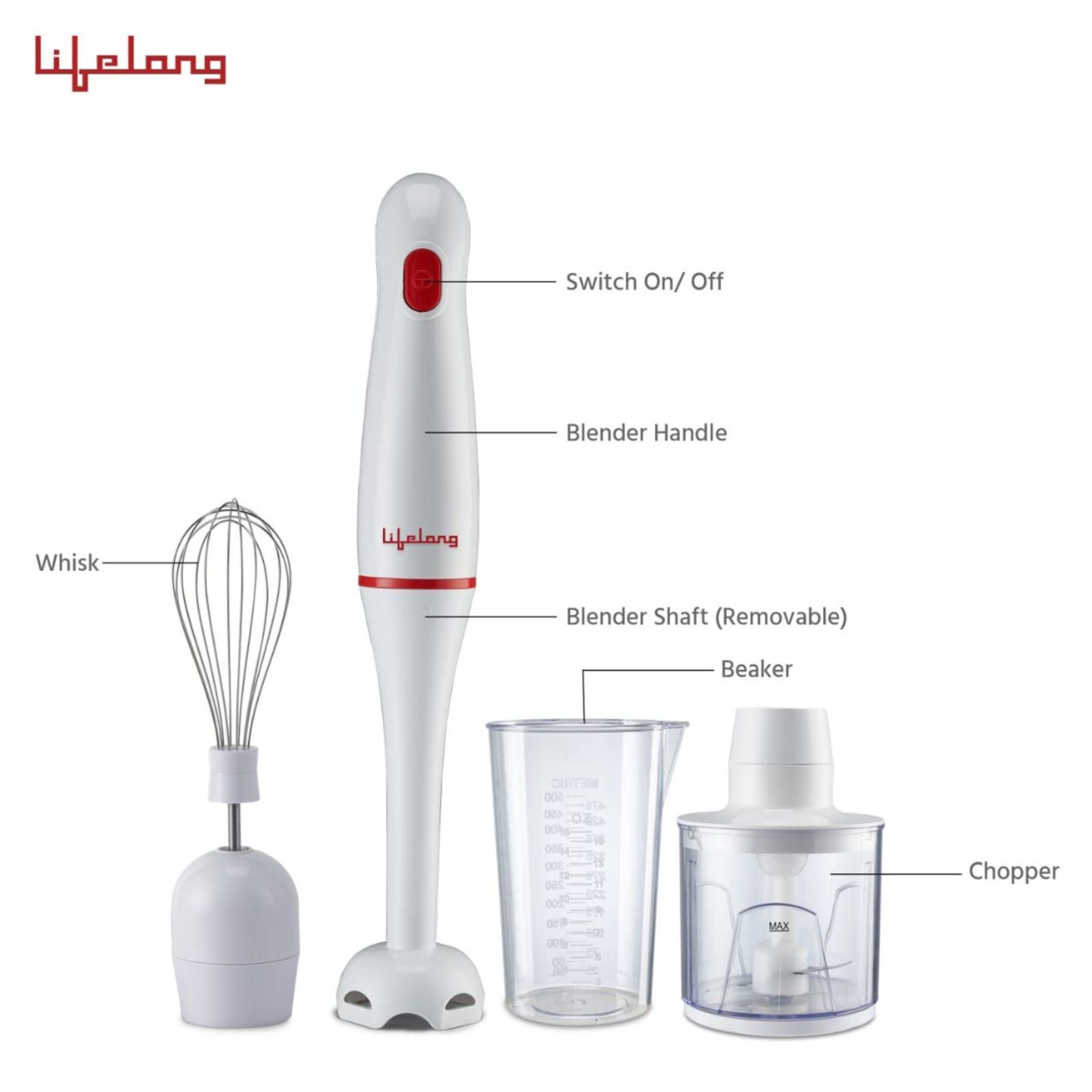Lifelong Regalia Plus 300 Watt Hand Blender with 2 Attachments (Detachable Shaft, White)_9