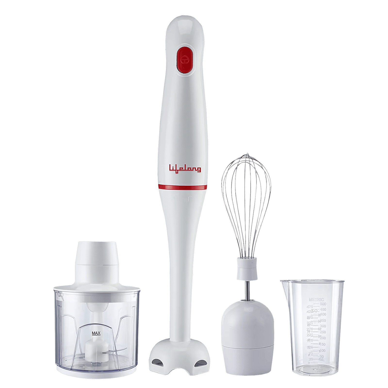 Lifelong Regalia Plus 300 Watt Hand Blender with 2 Attachments (Detachable Shaft, White)_1