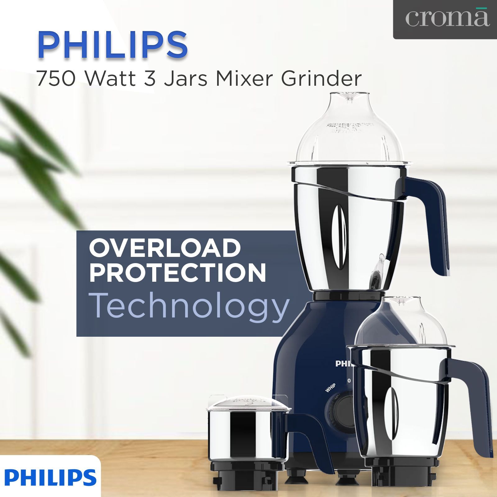 PHILIPS 750 Watt 3 Jars Mixer Grinder (Turbo Motor, Premium Blue)_4