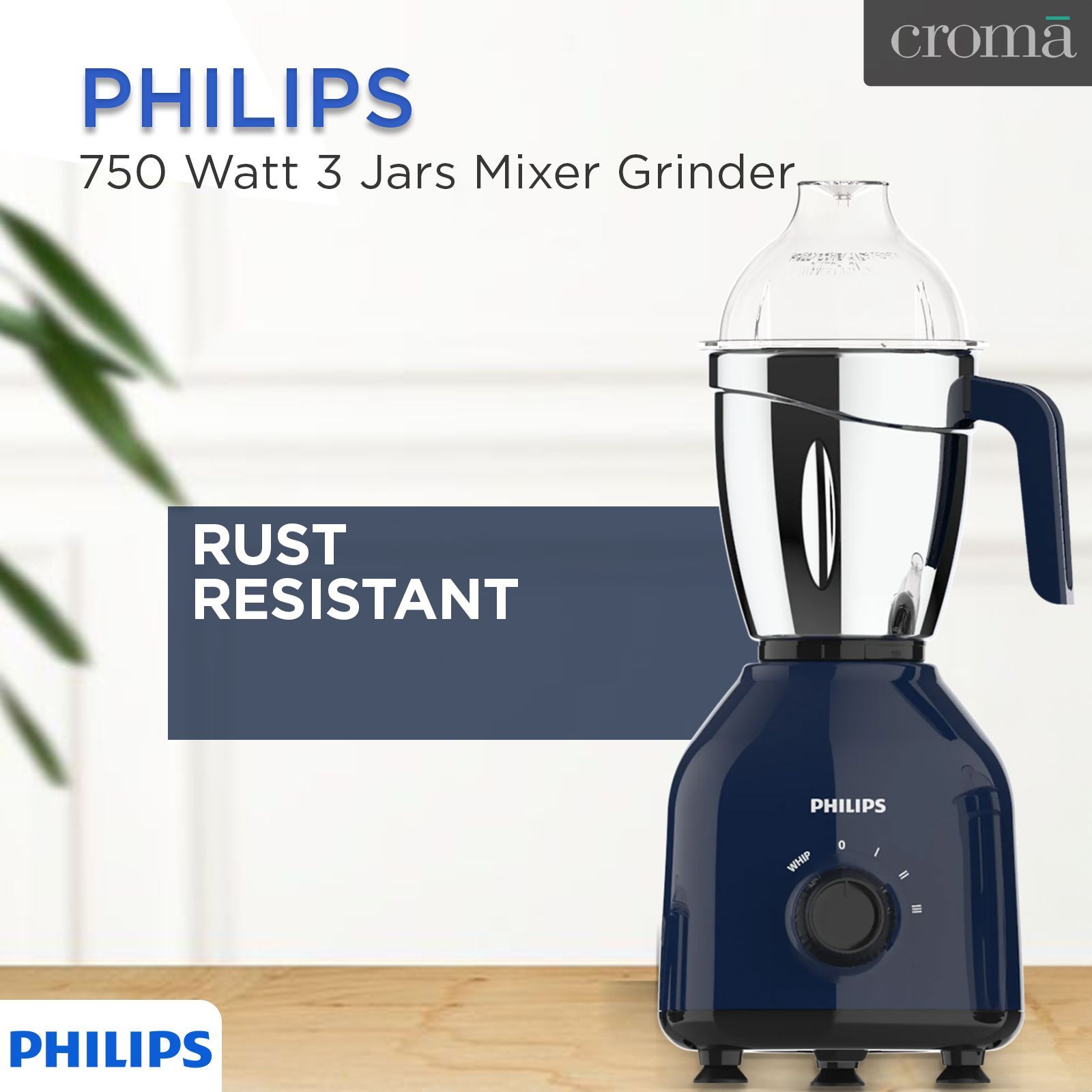 PHILIPS 750 Watt 3 Jars Mixer Grinder (Turbo Motor, Premium Blue)_3