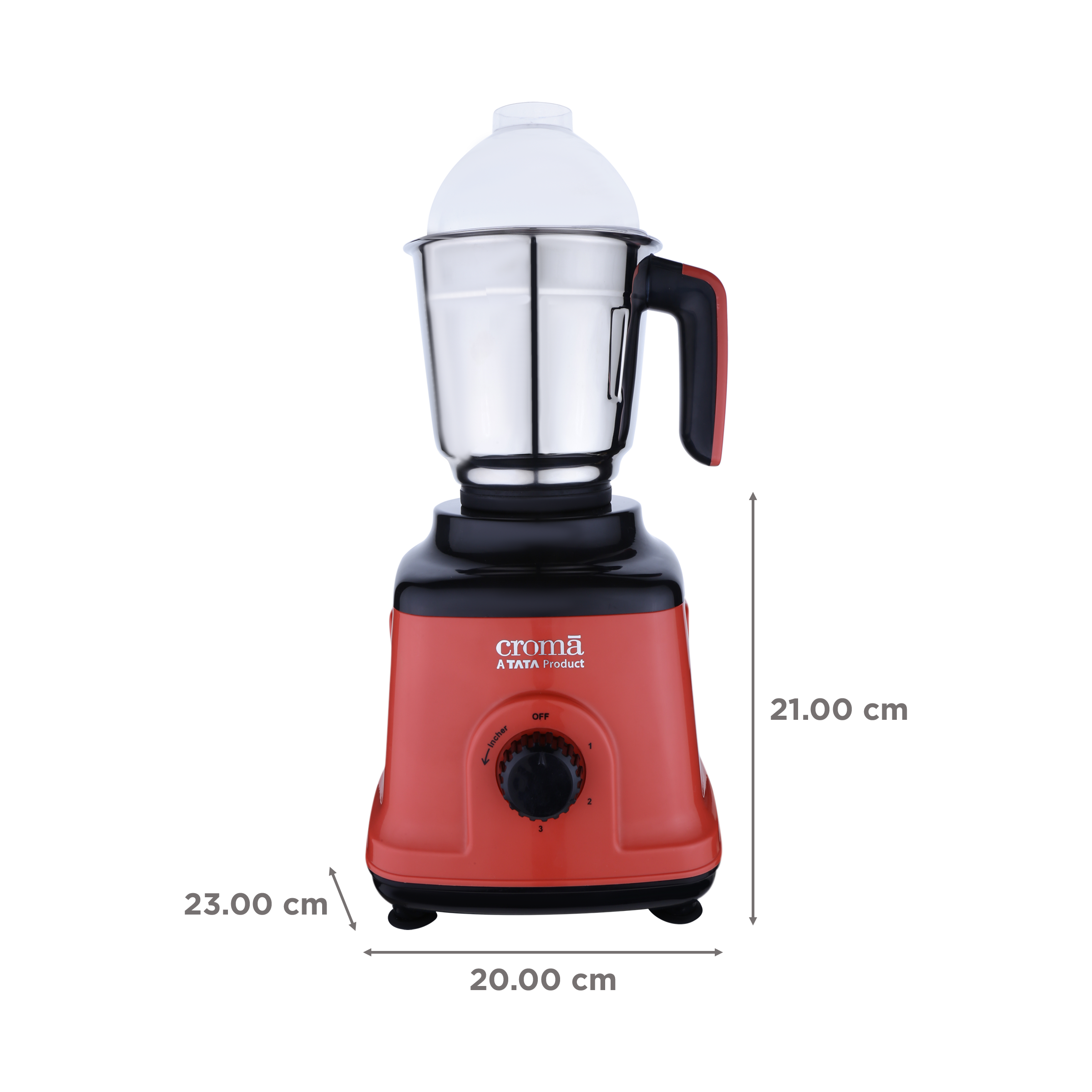 Croma 750 Watt 3 Jars Mixer Grinder (20000 RPM, Overload Protection, Red & Black)_3