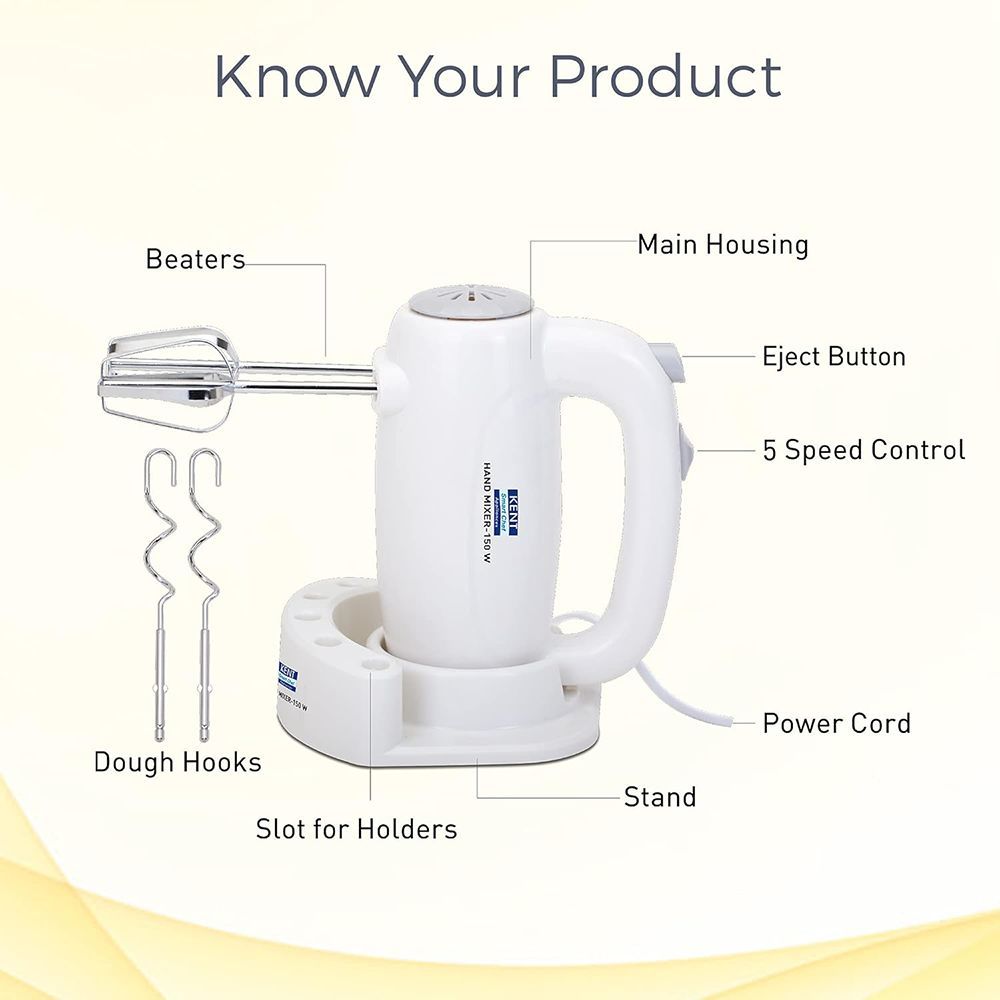 KENT 150 Watt 5 Speed Hand Blender with 4 Attachments (Overload Protection, White)_12