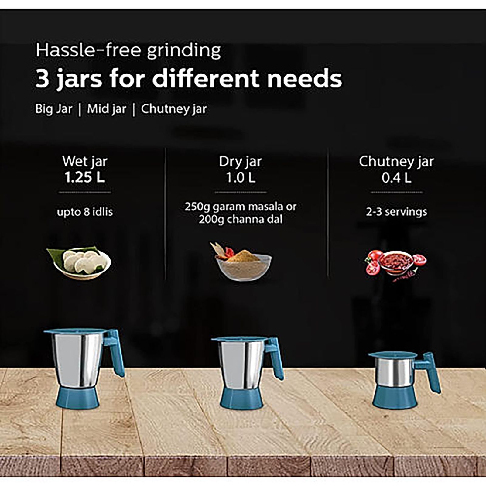 PHILIPS 500 Watt 3 Jars Mixer Grinder (3 Speed Control with Pulse Function, White & Blue) PHILIPS 500 Watt 3 Jars Mixer Grinder (3 Speed Control with Pulse Function, White & Blue)_5