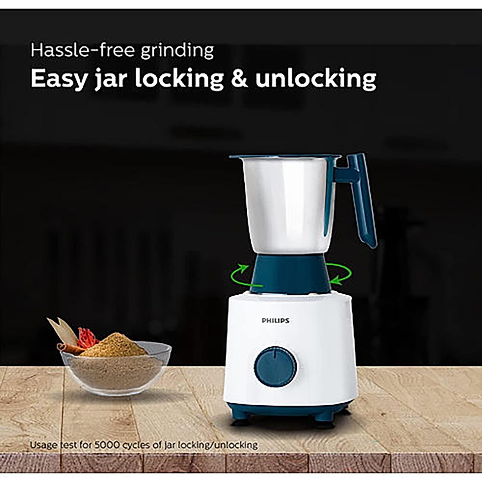 PHILIPS 500 Watt 3 Jars Mixer Grinder (3 Speed Control with Pulse Function, White & Blue) PHILIPS 500 Watt 3 Jars Mixer Grinder (3 Speed Control with Pulse Function, White & Blue)_6