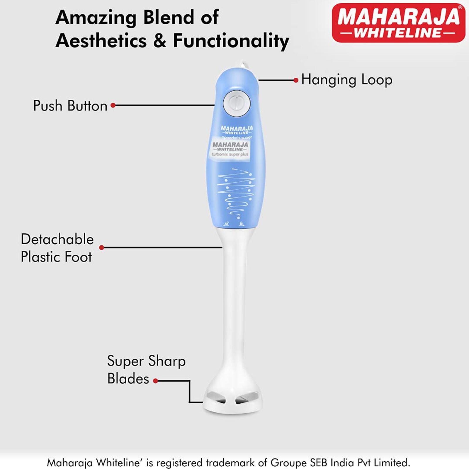 MAHARAJA WHITELINE Speedmix Super 175 Watt Hand Blender (2-In-1 Silent Yet Powerful Operation, Blue/White)_5