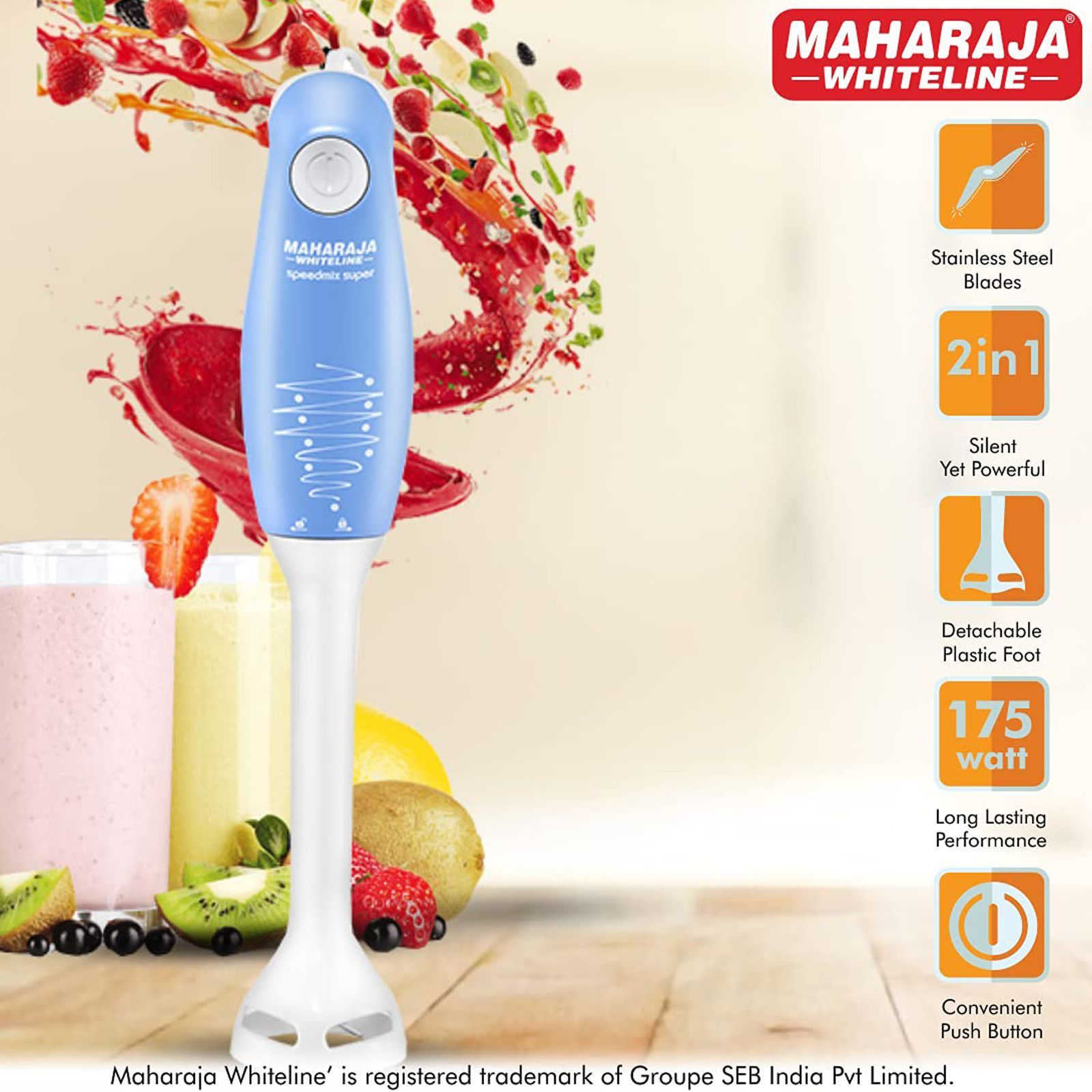 MAHARAJA WHITELINE Speedmix Super 175 Watt Hand Blender (2-In-1 Silent Yet Powerful Operation, Blue/White)_6