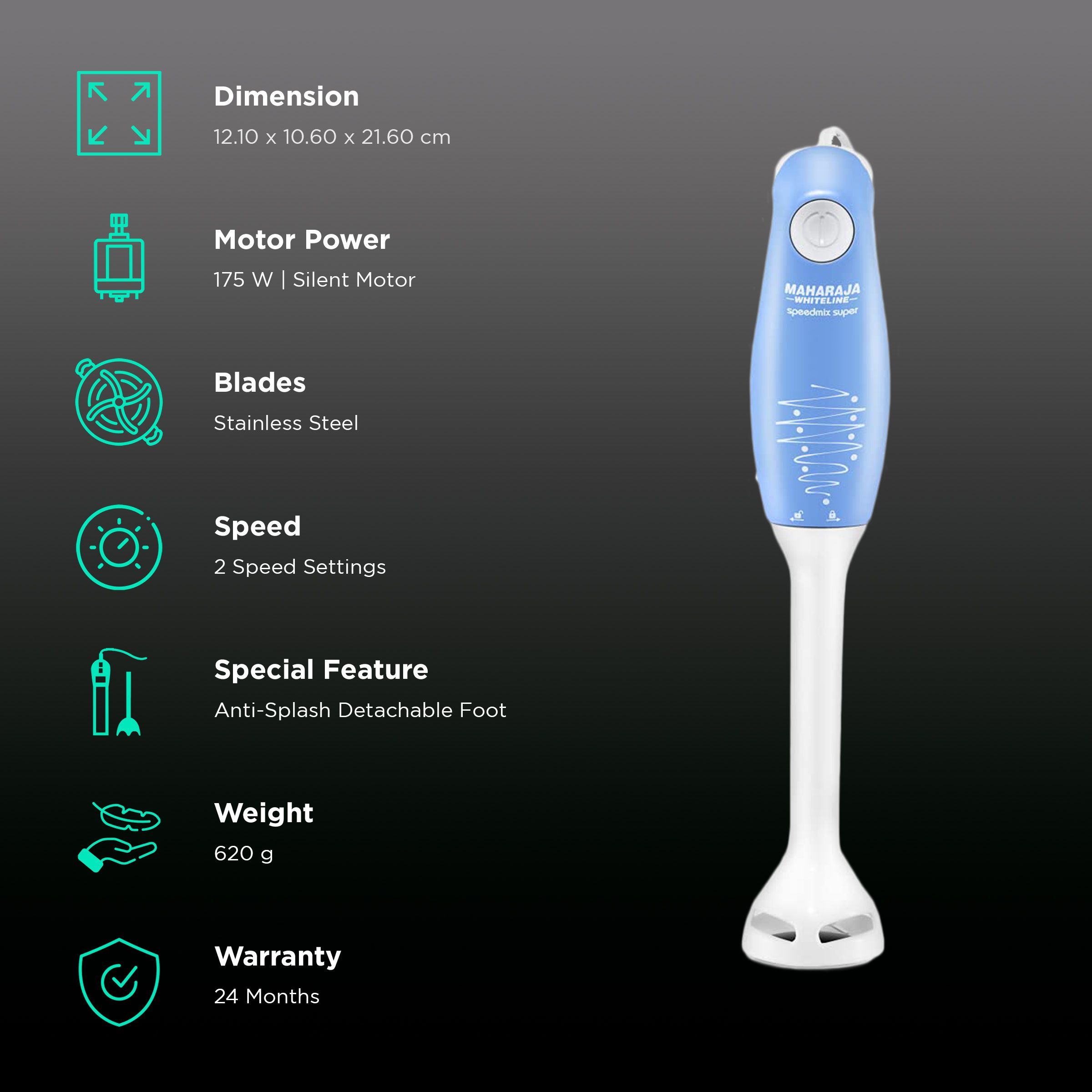 MAHARAJA WHITELINE Speedmix Super 175 Watt Hand Blender (2-In-1 Silent Yet Powerful Operation, Blue/White)_2