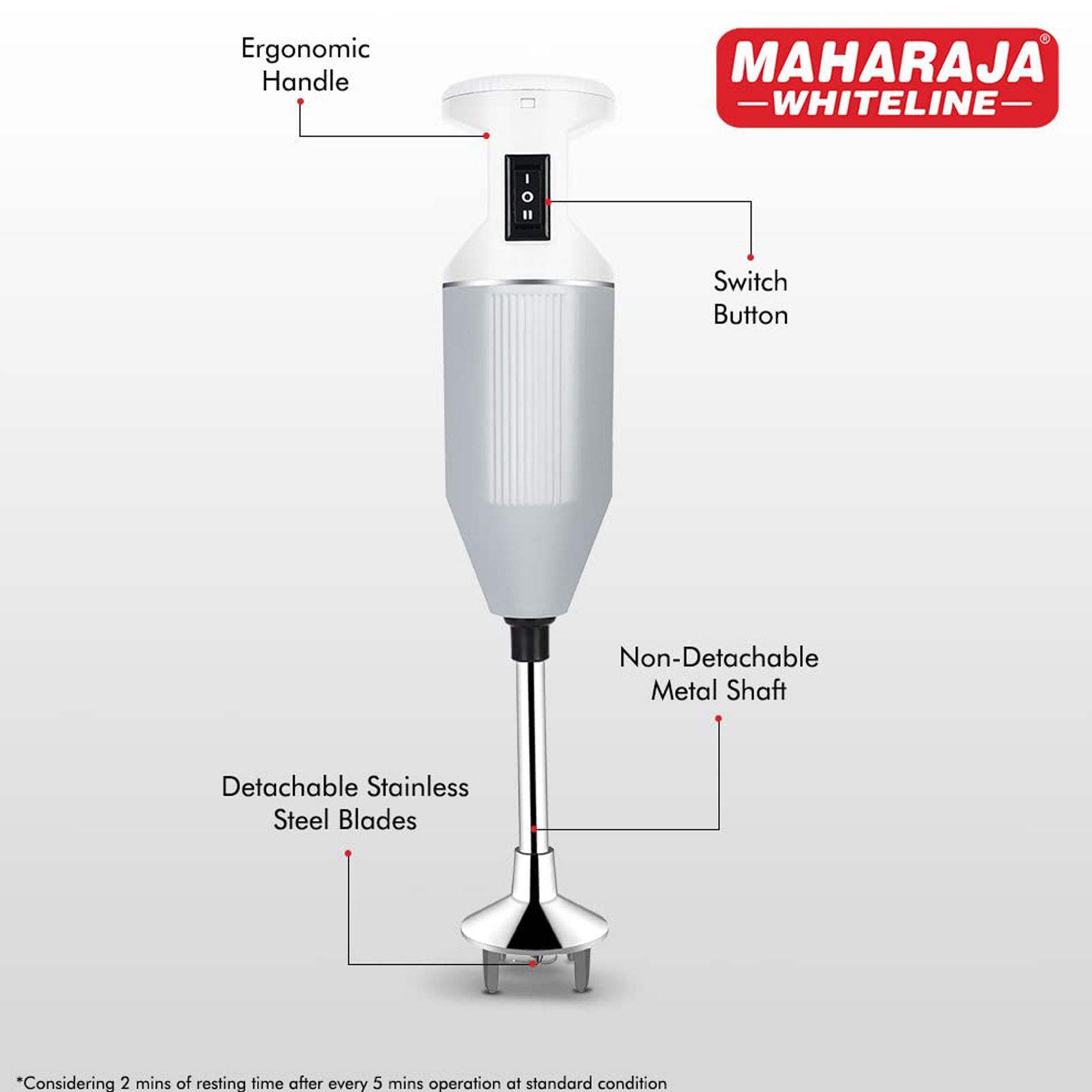 MAHARAJA WHITELINE Torsio Plus 250 Watt Hand Blender with 4 Attachments (Convenient Switch Button, Grey)_6