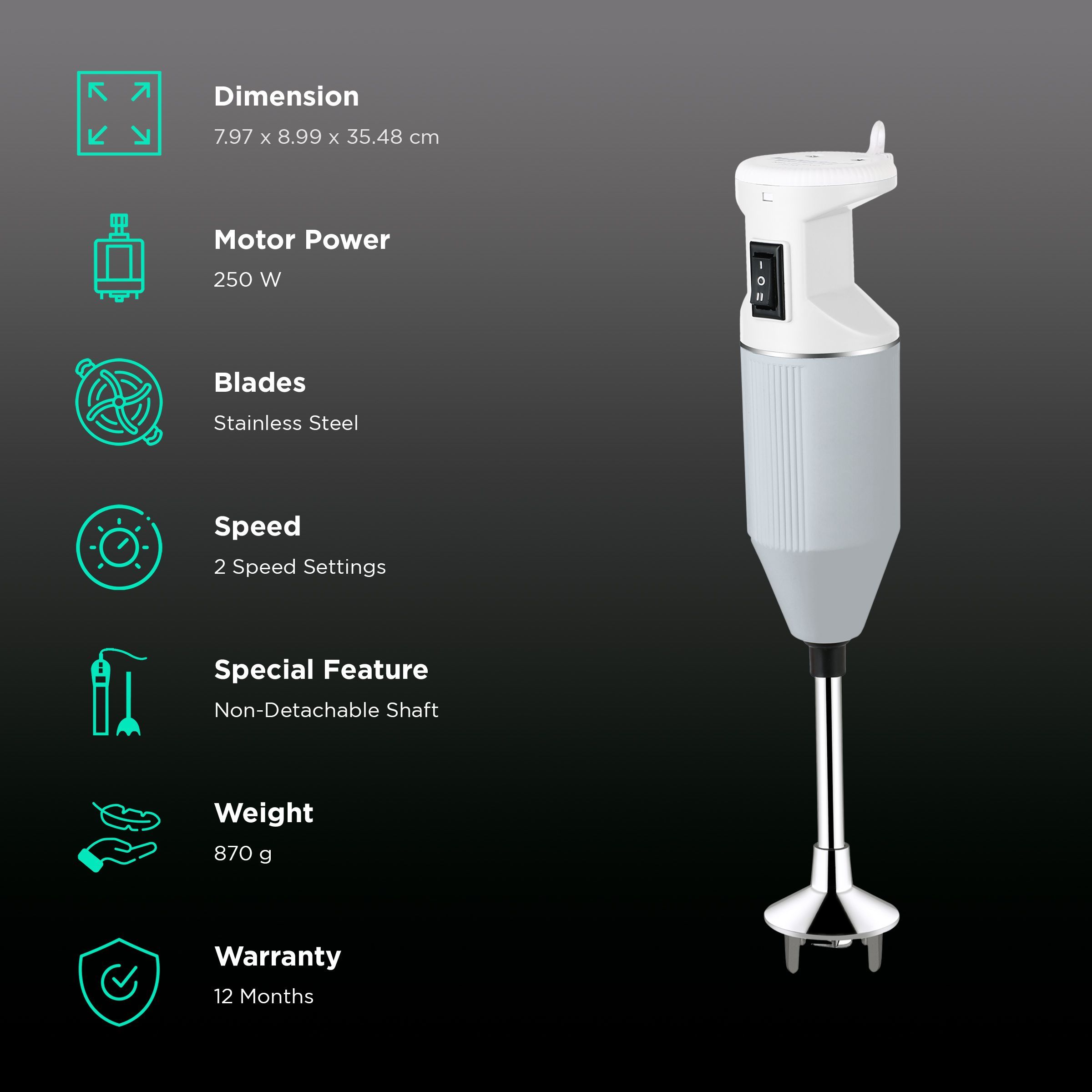 MAHARAJA WHITELINE Torsio Plus 250 Watt Hand Blender with 4 Attachments (Convenient Switch Button, Grey)_2