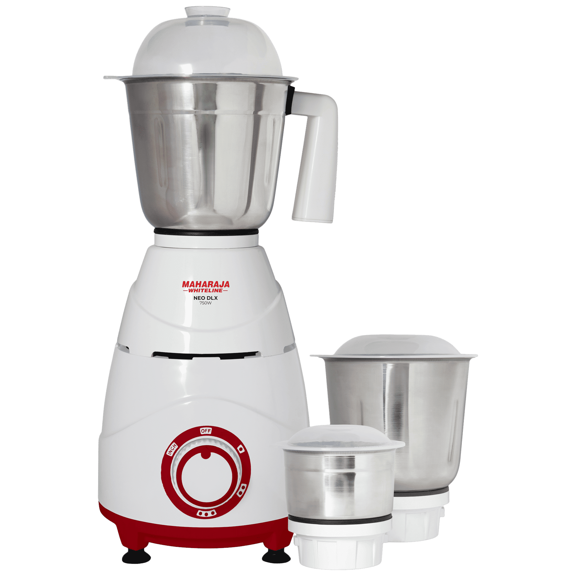 MAHARAJA WHITELINE Neo DLX 750 Watt 3 Jars Mixer Grinder (20000 RPM, 3 Speed Control with Pulse Function, White/Cherry Red) MAHARAJA WHITELINE Neo DLX 750 Watt 3 Jars Mixer Grinder (20000 RPM, 3 Speed Control with Pulse Function, White/Cherry Red)_1