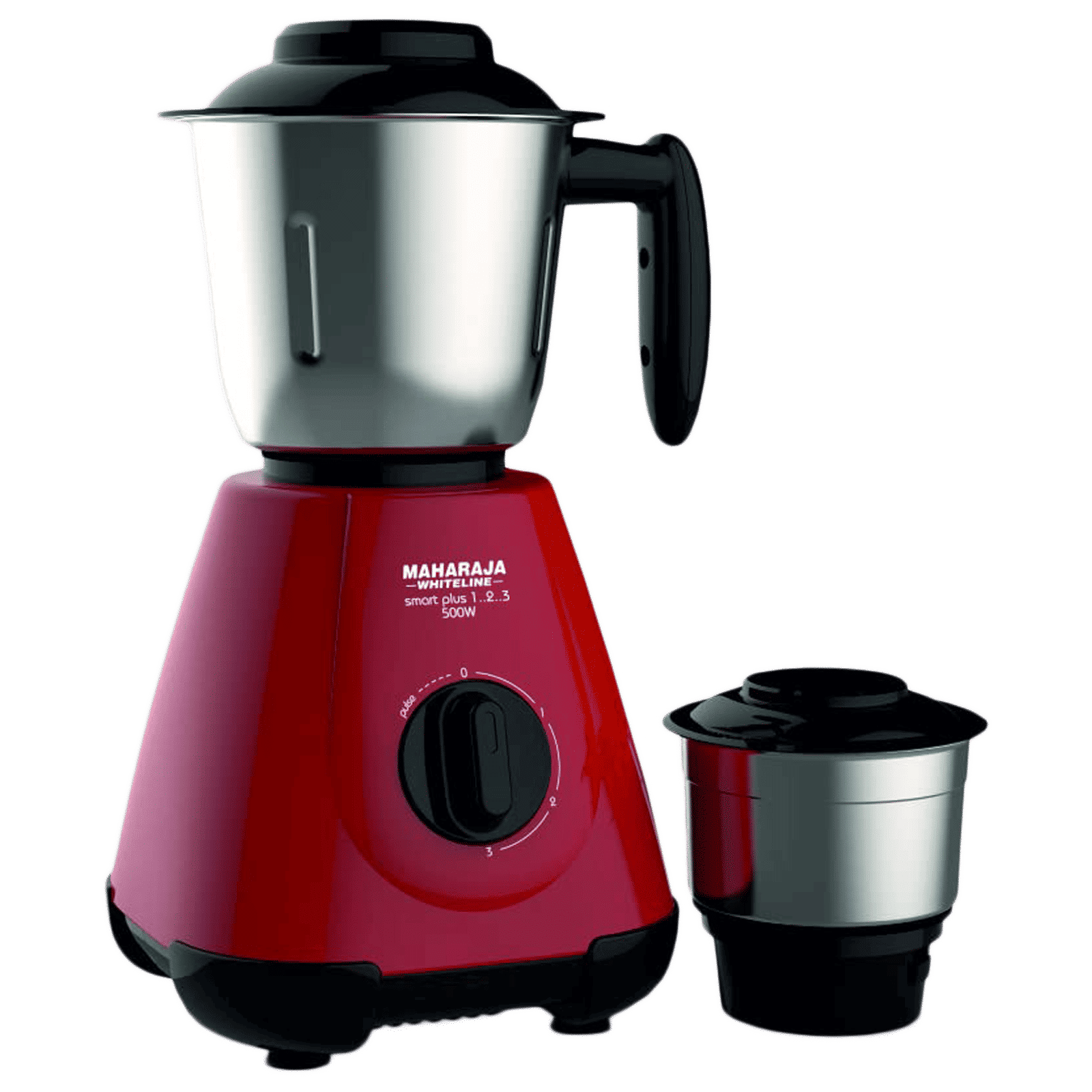 MAHARAJA WHITELINE Smart Plus 1..2..3 500 Watt 2 Jars Mixer Grinder (20000 RPM, 5-in-1 Chutney Blades, Cherry Red/Black)_1
