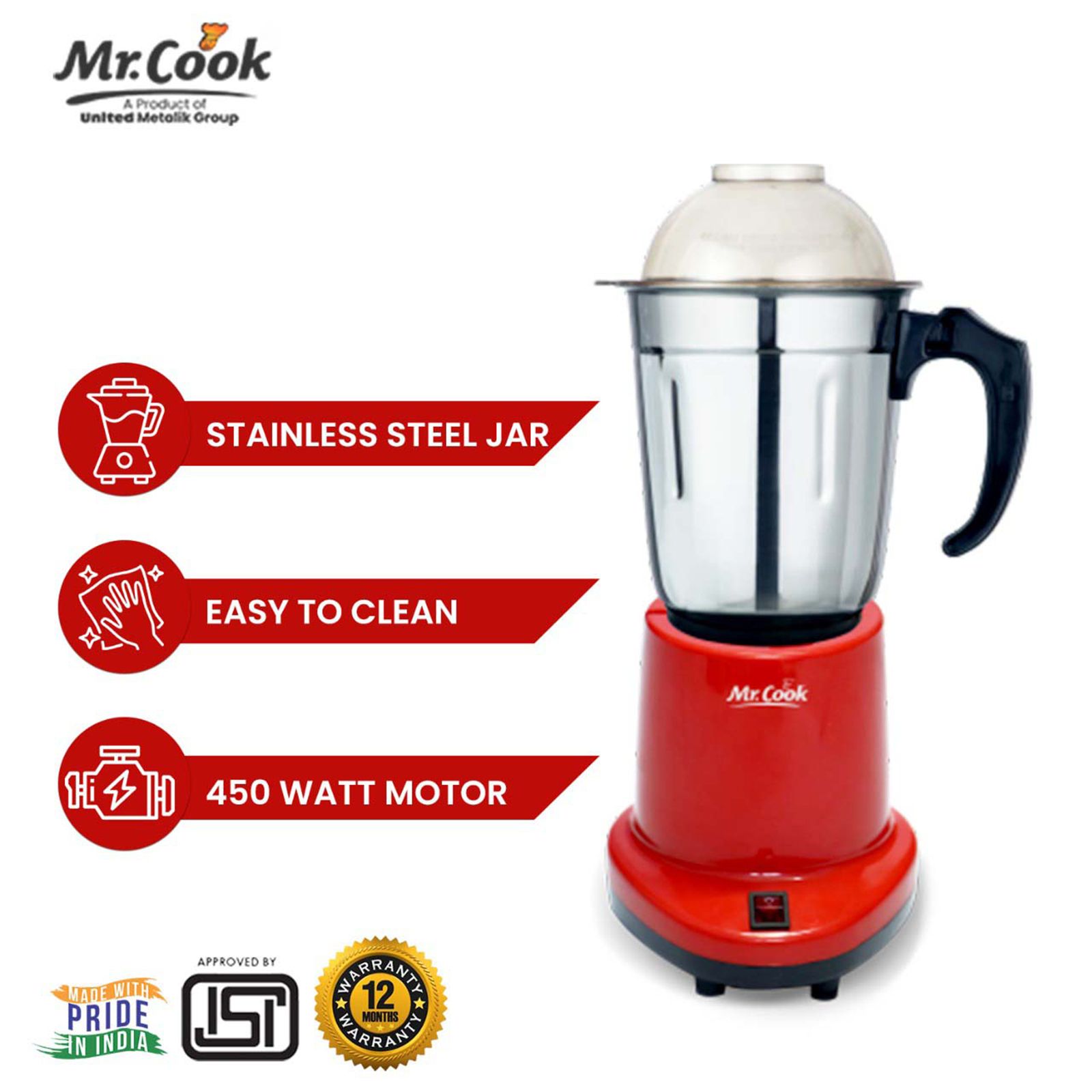 MR COOK Minimix 450 Watt 1 Jar Mixer Grinder (Shock Proof Body, Red) MR COOK Minimix 450 Watt 1 Jar Mixer Grinder (Shock Proof Body, Red)_6