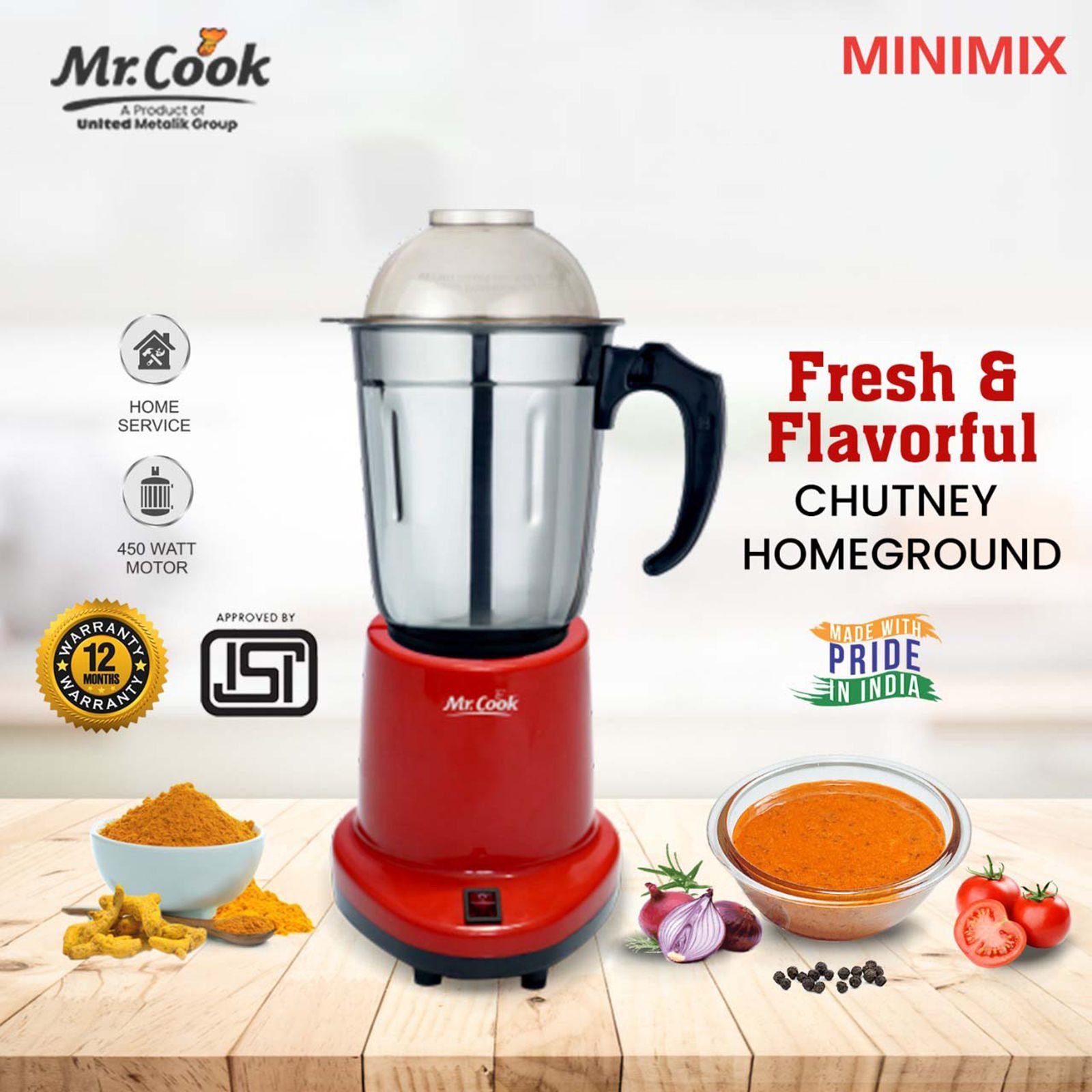 MR COOK Minimix 450 Watt 1 Jar Mixer Grinder (Shock Proof Body, Red) MR COOK Minimix 450 Watt 1 Jar Mixer Grinder (Shock Proof Body, Red)_7