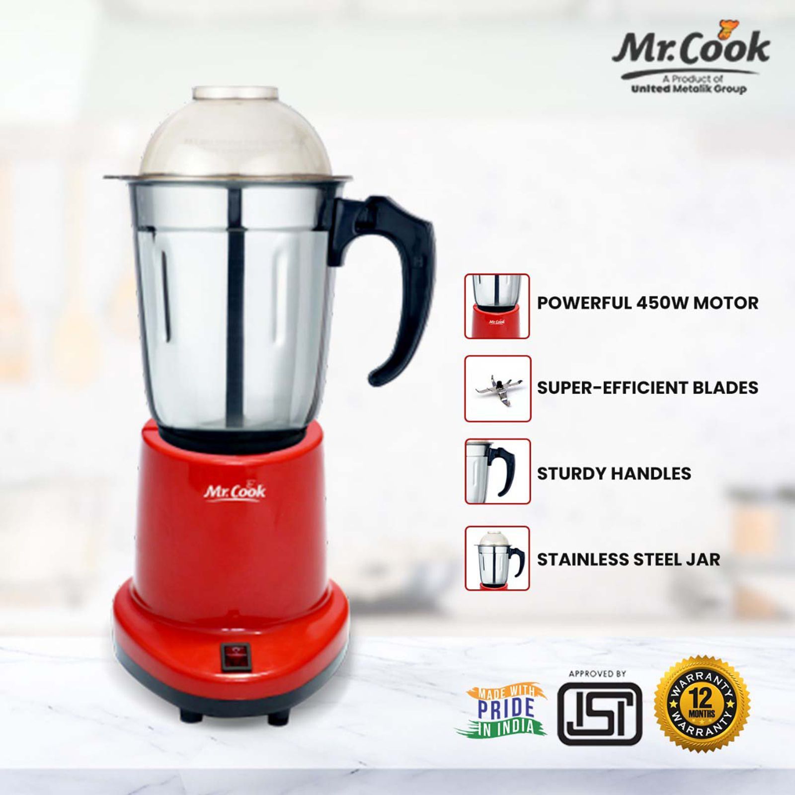 MR COOK Minimix 450 Watt 1 Jar Mixer Grinder (Shock Proof Body, Red) MR COOK Minimix 450 Watt 1 Jar Mixer Grinder (Shock Proof Body, Red)_8
