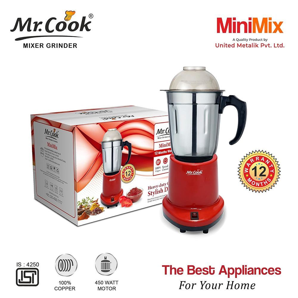 MR COOK Minimix 450 Watt 1 Jar Mixer Grinder (Shock Proof Body, Red) MR COOK Minimix 450 Watt 1 Jar Mixer Grinder (Shock Proof Body, Red)_9