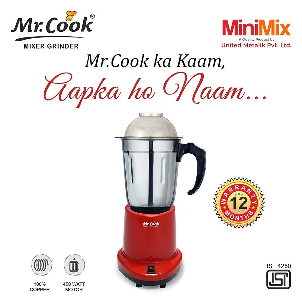 MR COOK Minimix 450 Watt 1 Jar Mixer Grinder (Shock Proof Body, Red) MR COOK Minimix 450 Watt 1 Jar Mixer Grinder (Shock Proof Body, Red)_11